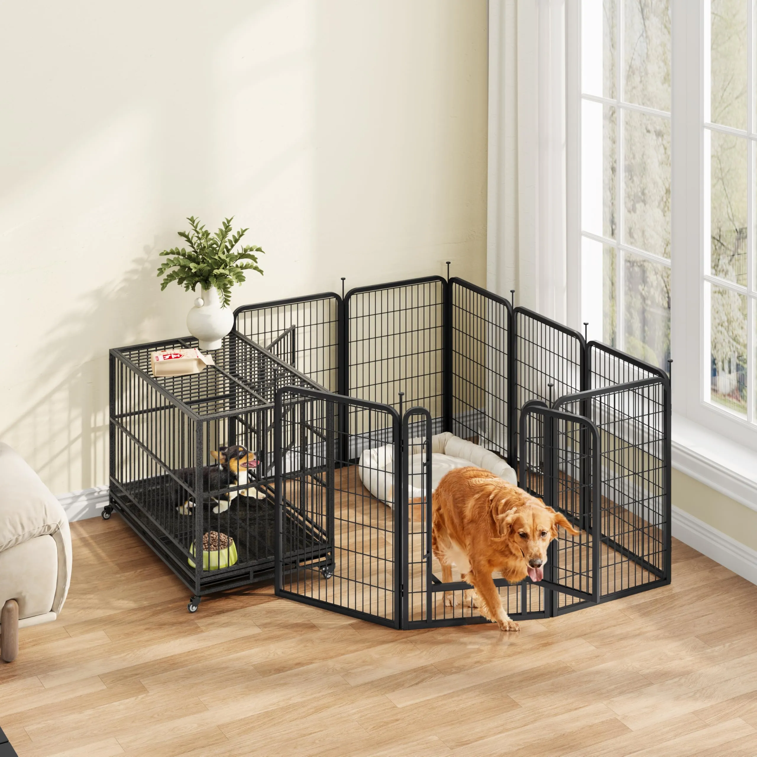 Yaheetech Recinto per Cani da Interno e Esterno, 8 Pannelli, 68 x 100 cm, Nero - immagine 2