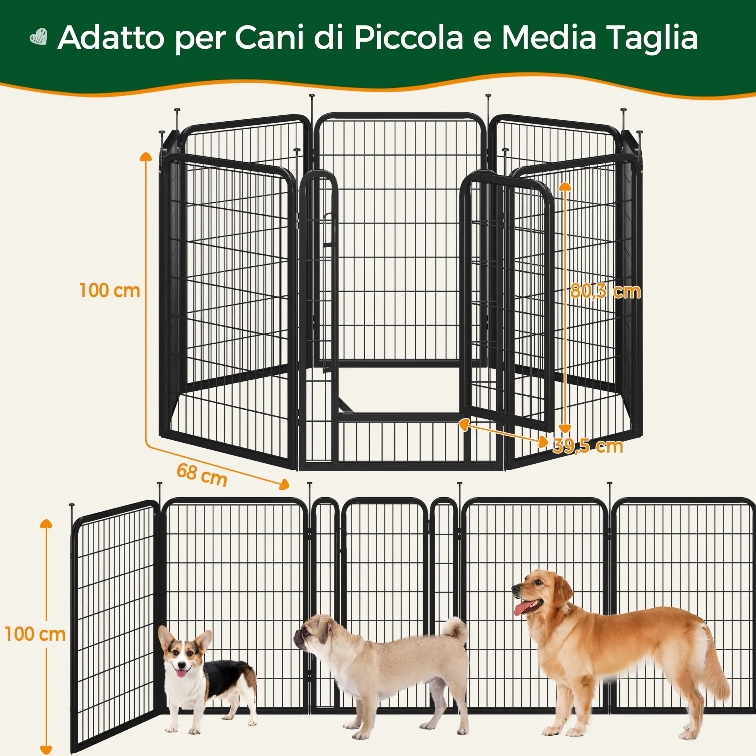 Yaheetech Recinto per Cani da Interno e Esterno, 8 Pannelli, 68 x 100 cm, Nero - immagine 3