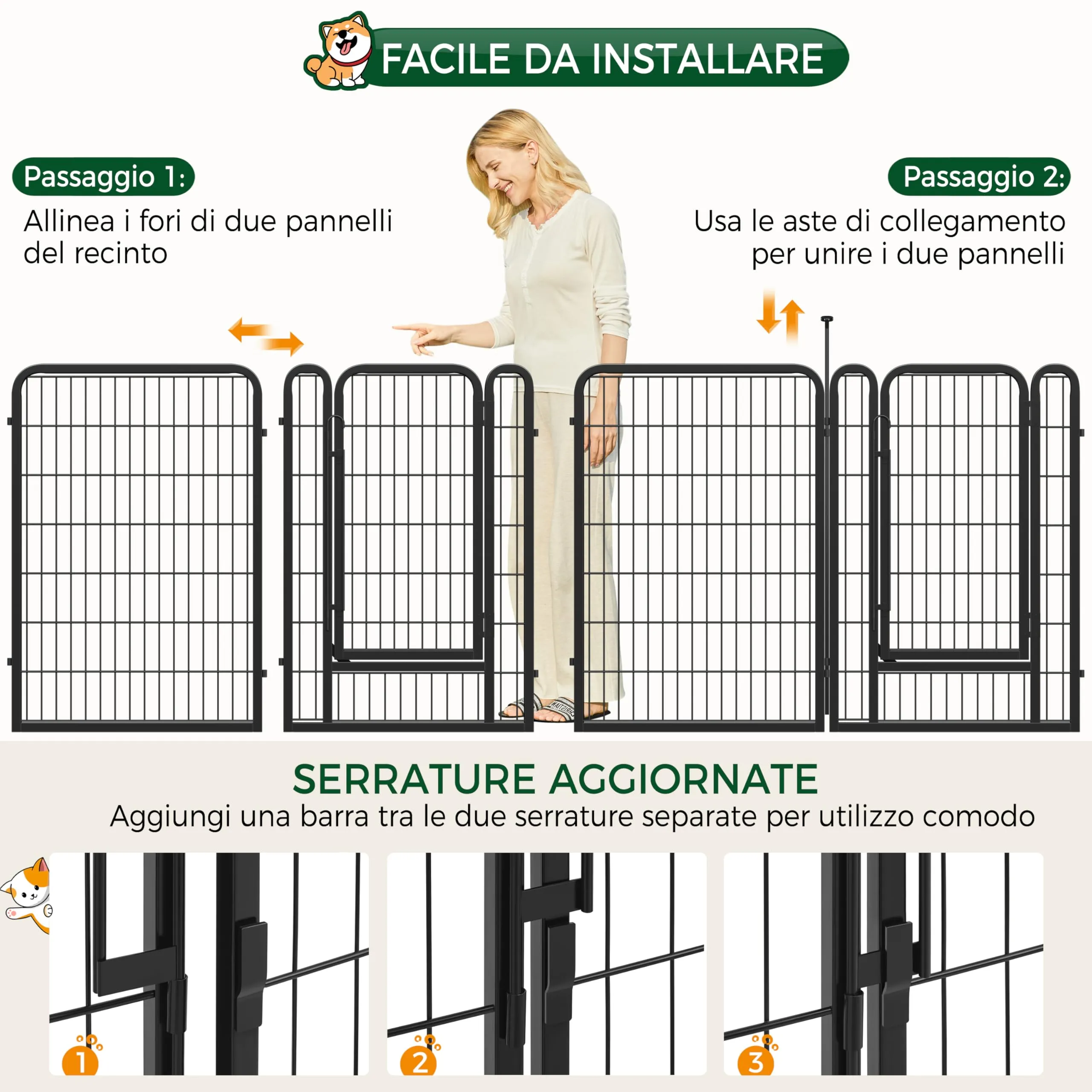 Yaheetech Recinto per Cani da Interno e Esterno, 8 Pannelli, 68 x 100 cm, Nero - immagine 5