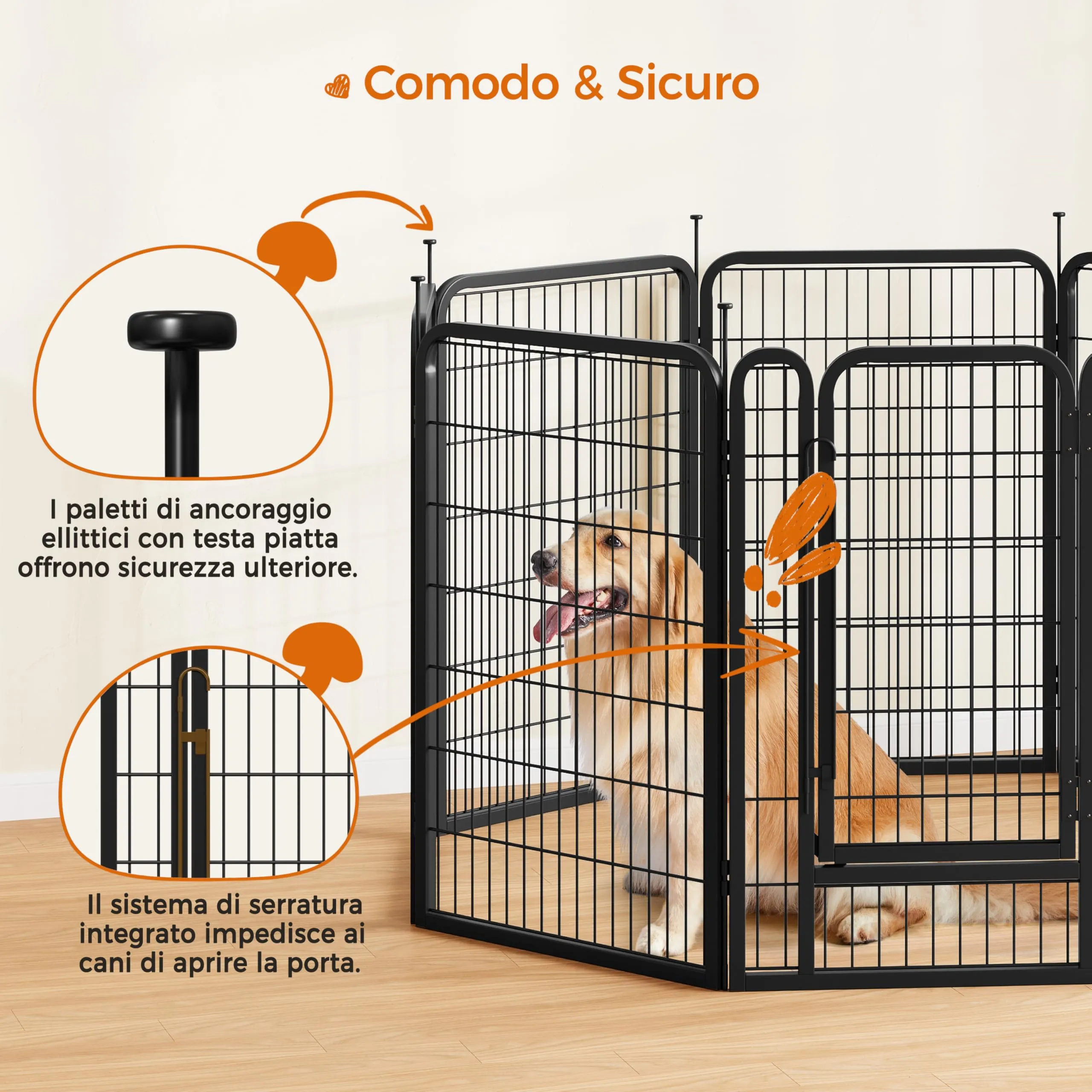 Yaheetech Recinto per Cani da Interno e Esterno, 8 Pannelli, 68 x 100 cm, Nero - immagine 6
