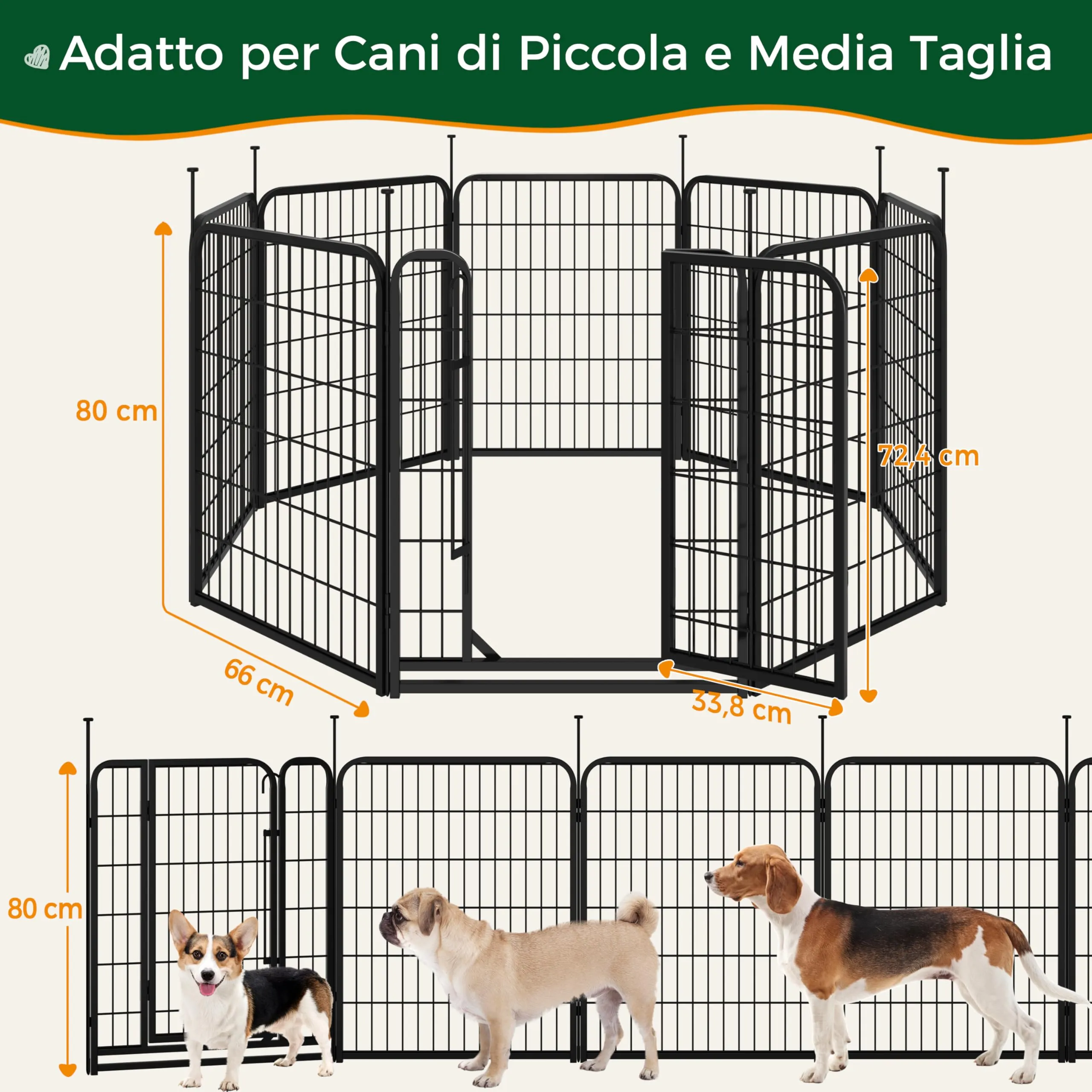 Yaheetech Recinto per Cani da Interno e Esterno, 8 pezzi, 65 x 80 cm, Nero - immagine 3