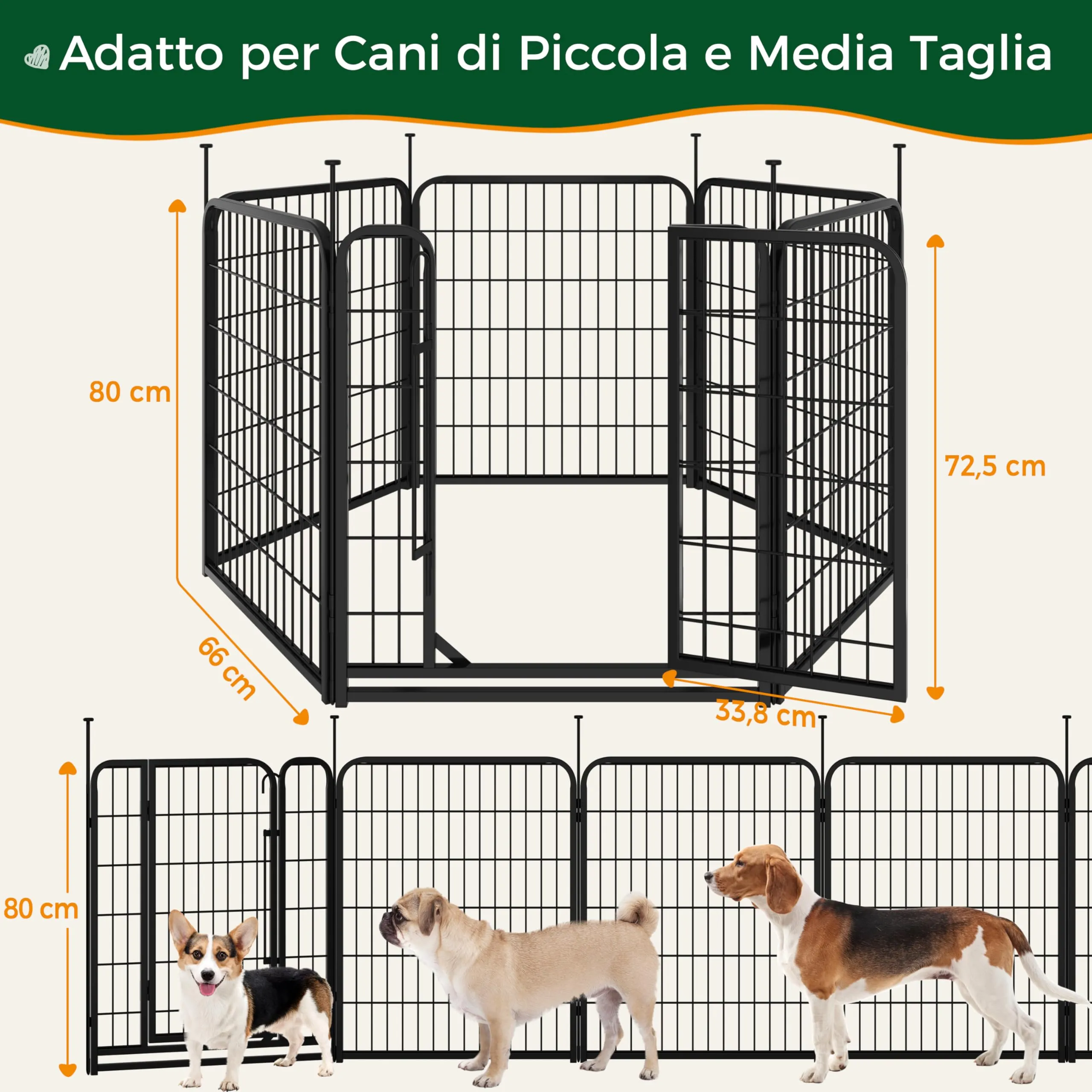 Yaheetech Recinto per Cani da Interno e Esterno, 6 Pezzi, 65 x 80 cm, Nero - immagine 2