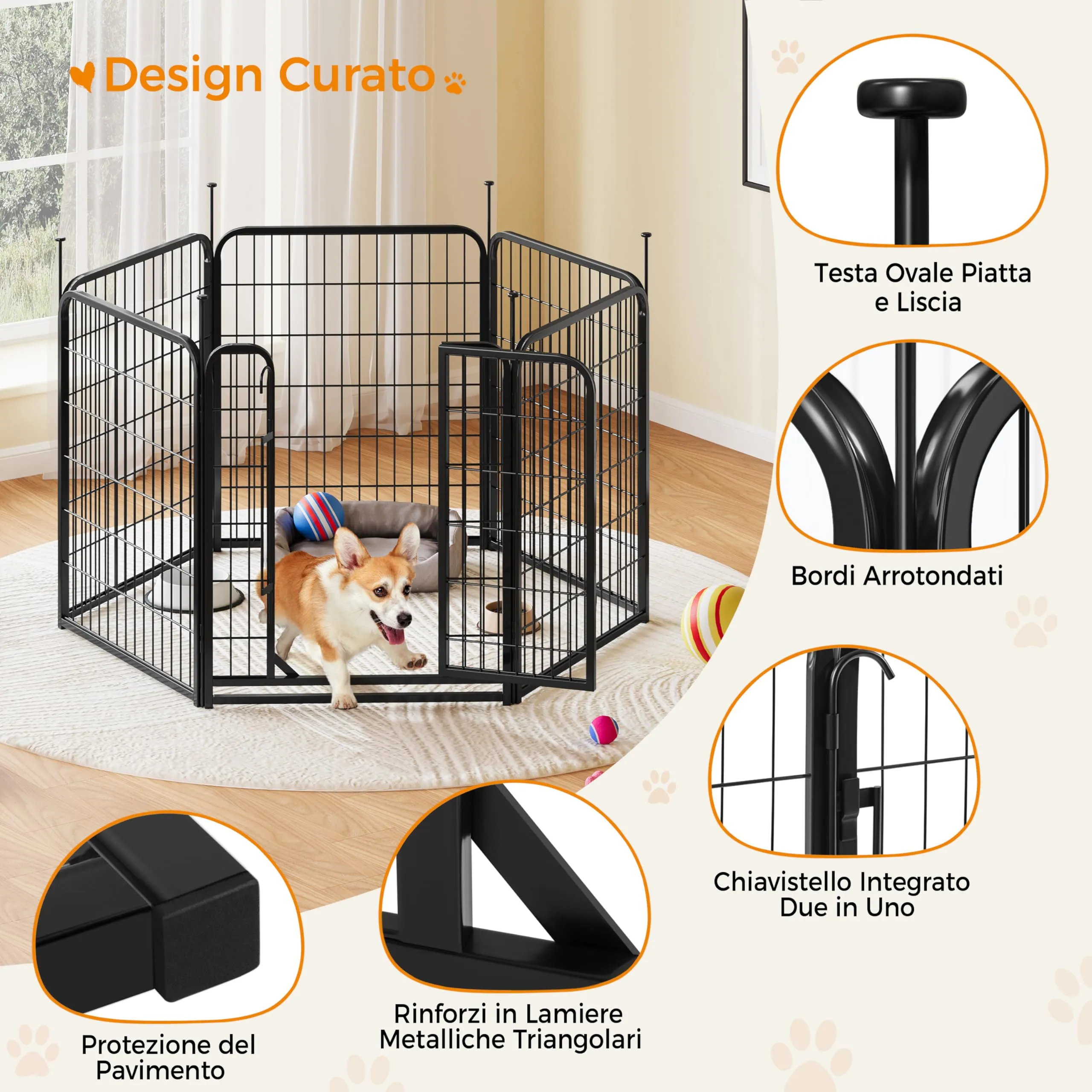 Yaheetech Recinto per Cani da Interno e Esterno, 6 Pezzi, 65 x 80 cm, Nero - immagine 3