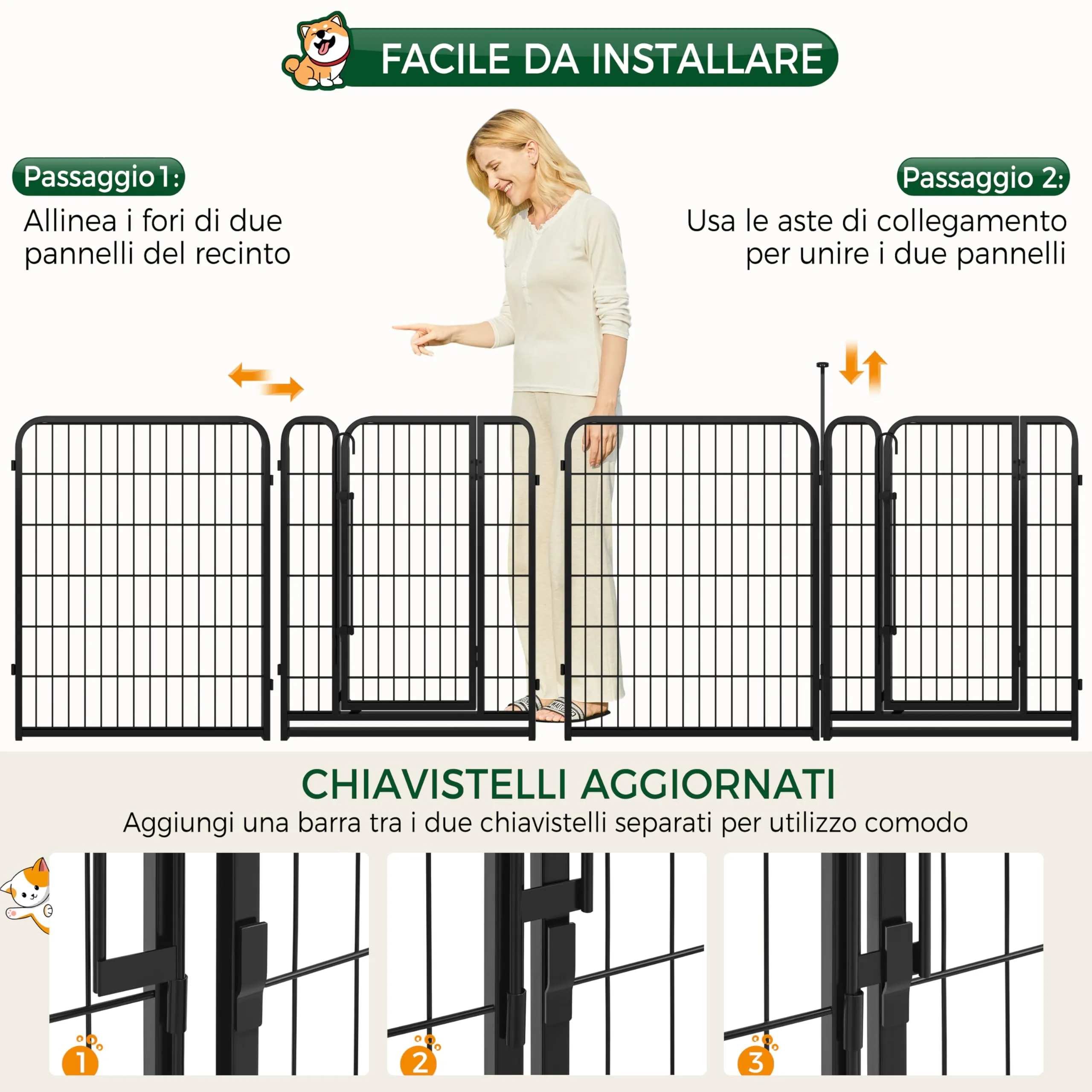 Yaheetech Recinto per Cani da Interno e Esterno, 6 Pezzi, 65 x 80 cm, Nero - immagine 8