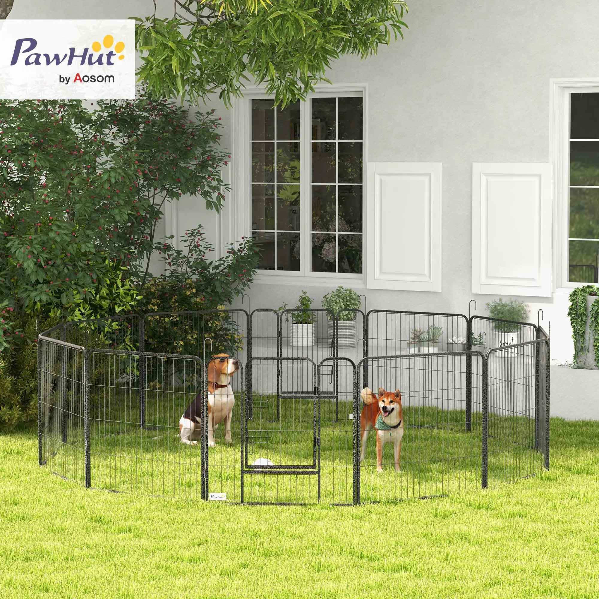 PawHut Recinto per Cani 12 Pannelli 80x60cm Grigio Scuro - immagine 2