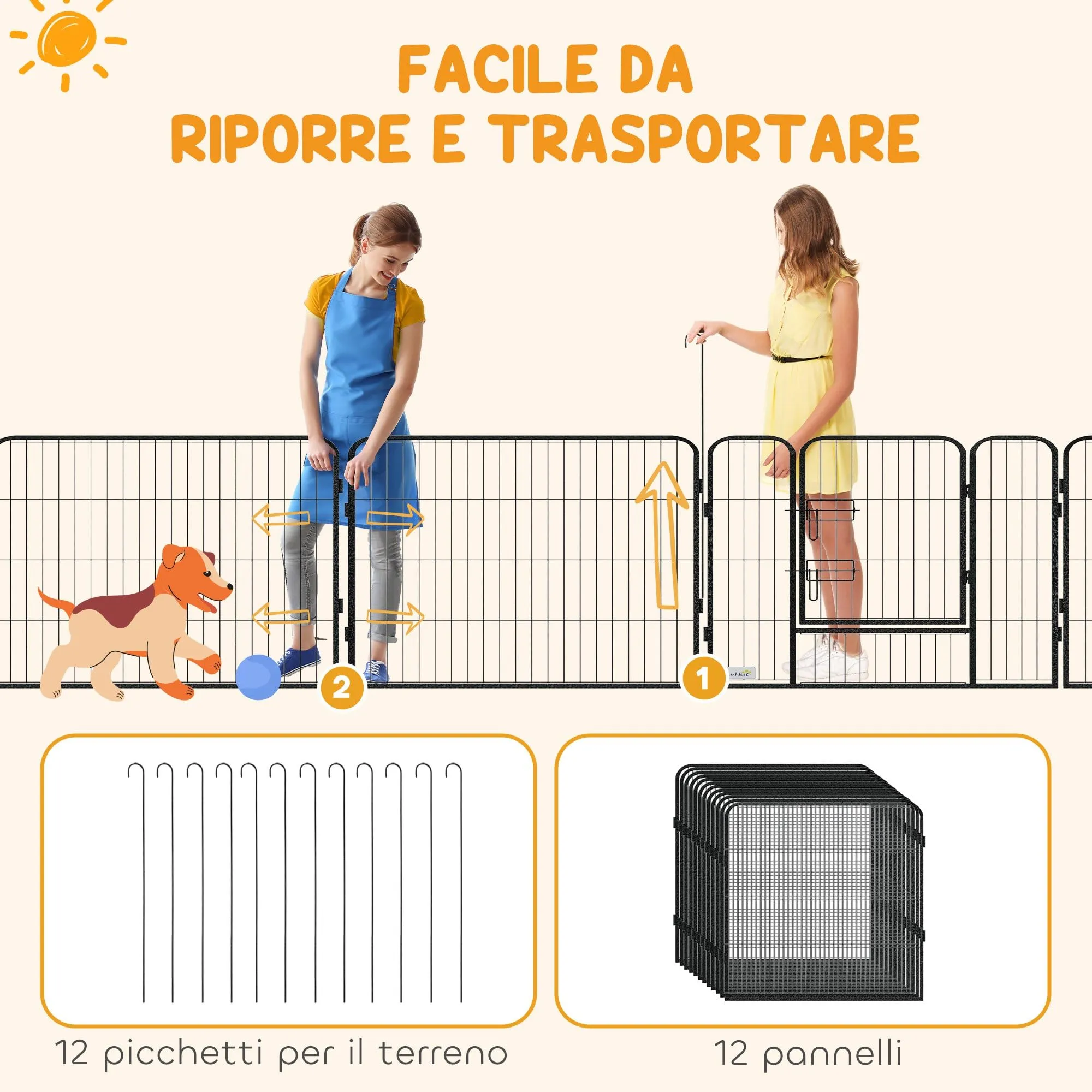 PawHut Recinto per Cani 12 Pannelli 80x60cm Grigio Scuro - immagine 4