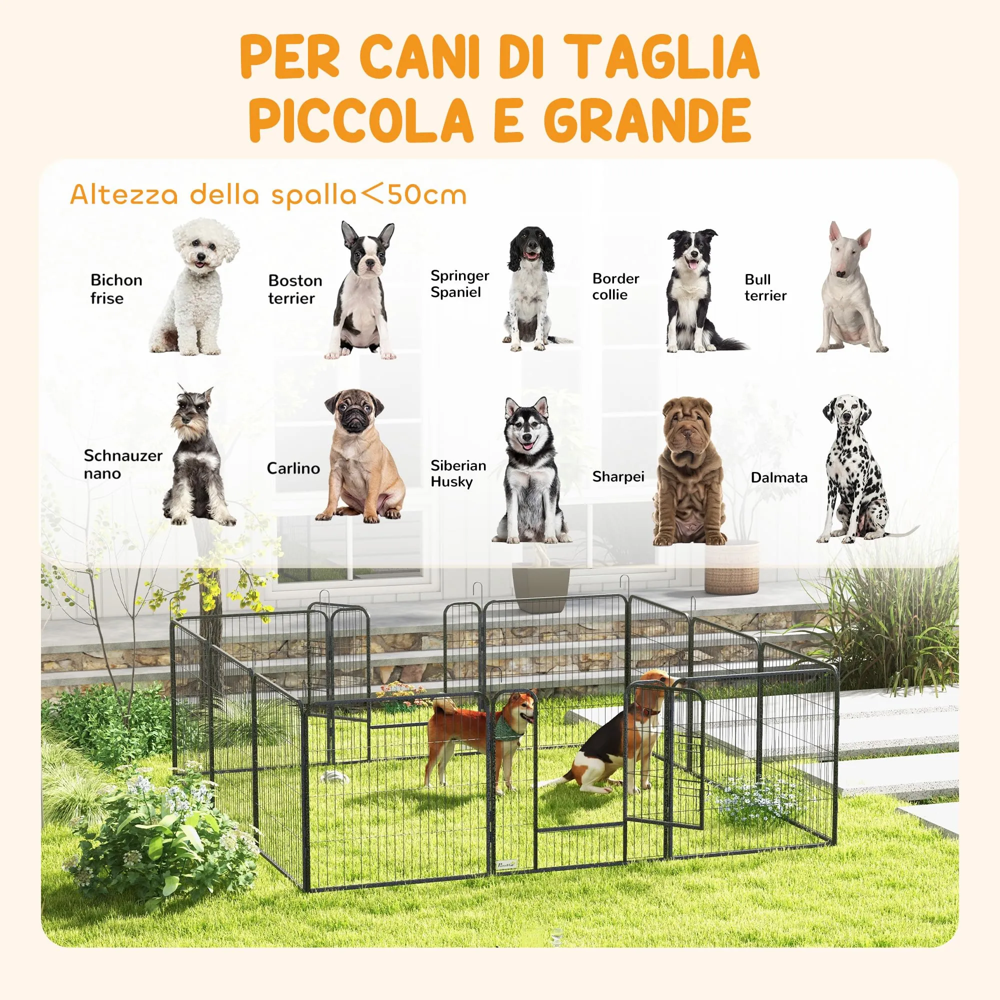 PawHut Recinto per Cani 12 Pannelli 80x60cm Grigio Scuro - immagine 5