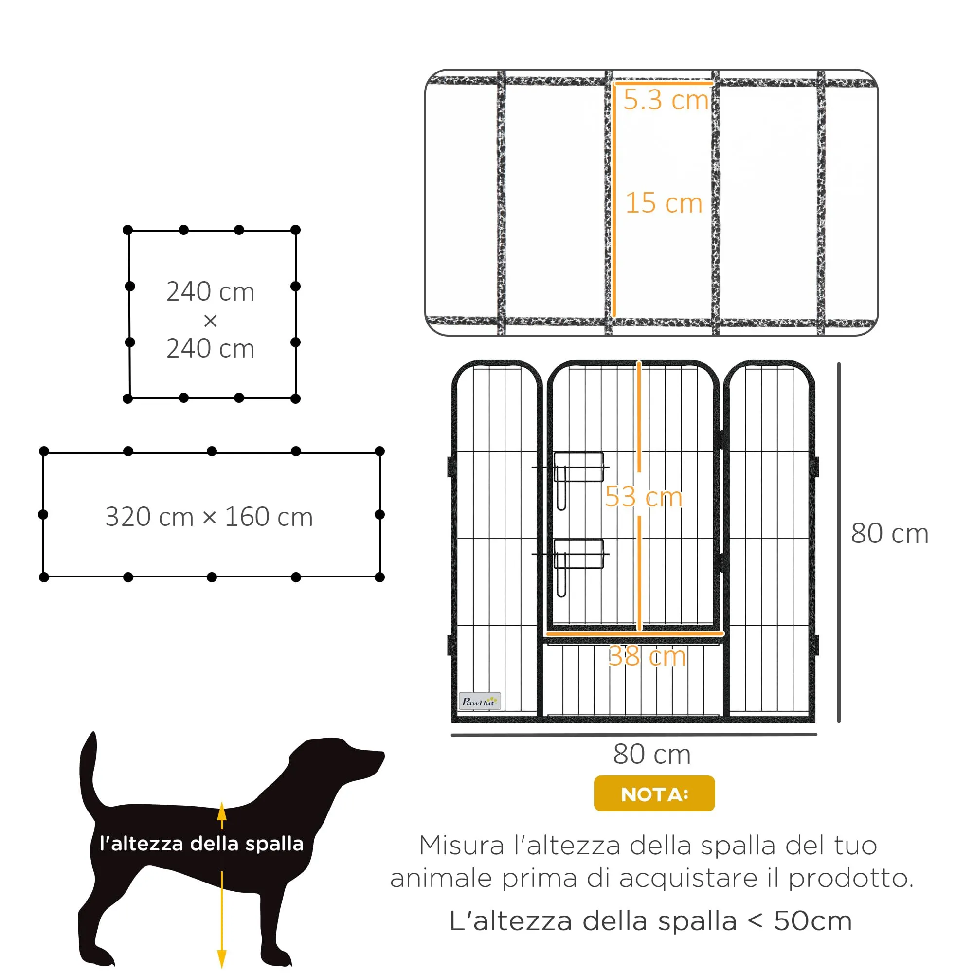 PawHut Recinto per Cani 12 Pannelli 80x60cm Grigio Scuro - immagine 7