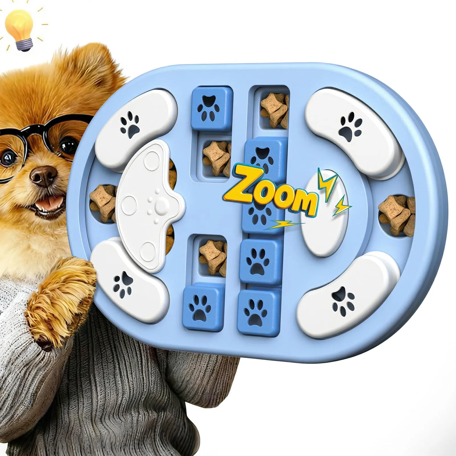 TRIGRAND Gioco di intelligenza per cani, alimentatore lento con squittio per allenamento e stimolazione cerebrale, Blu & Bianco - immagine 1