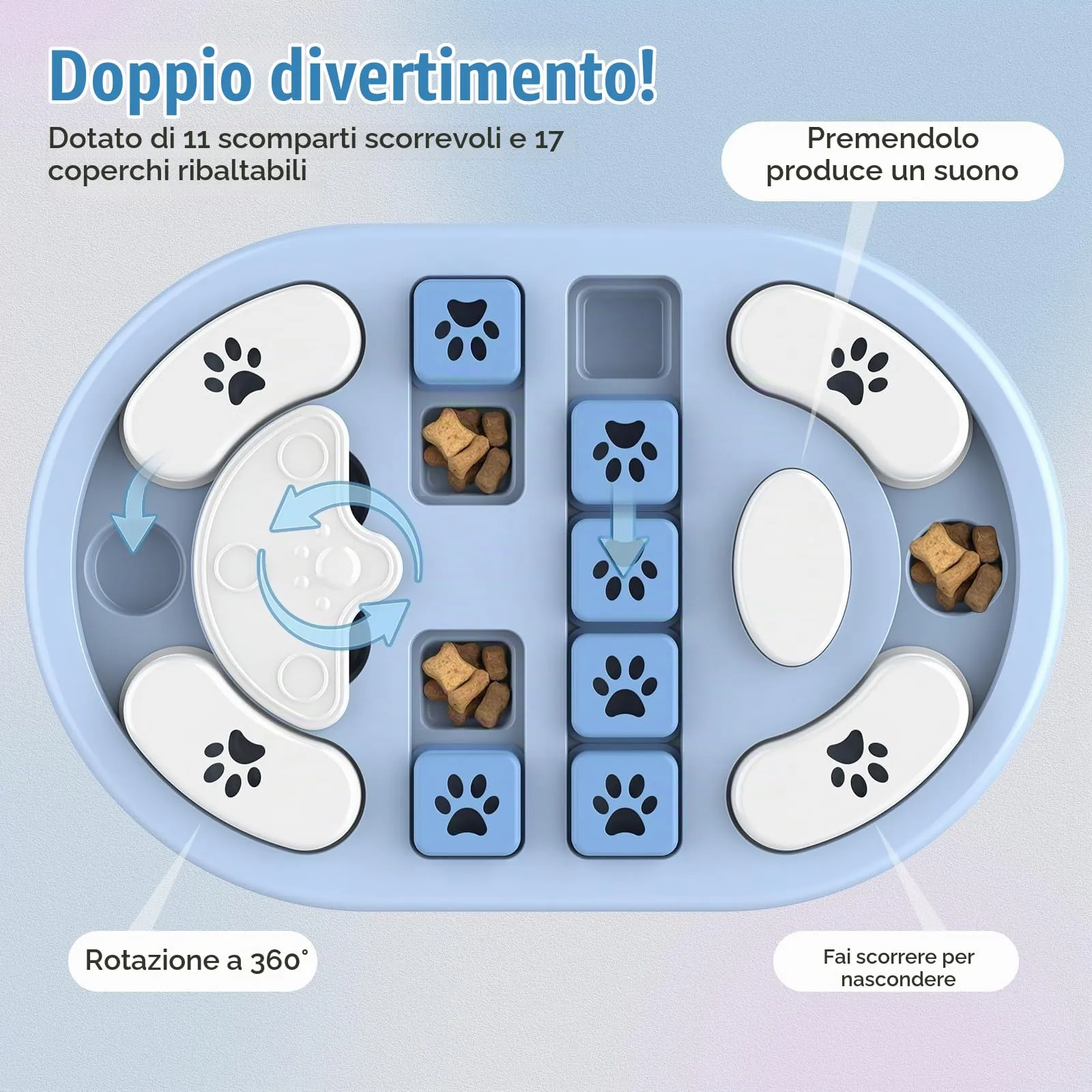 TRIGRAND Gioco di intelligenza per cani, alimentatore lento con squittio per allenamento e stimolazione cerebrale, Blu & Bianco - immagine 3