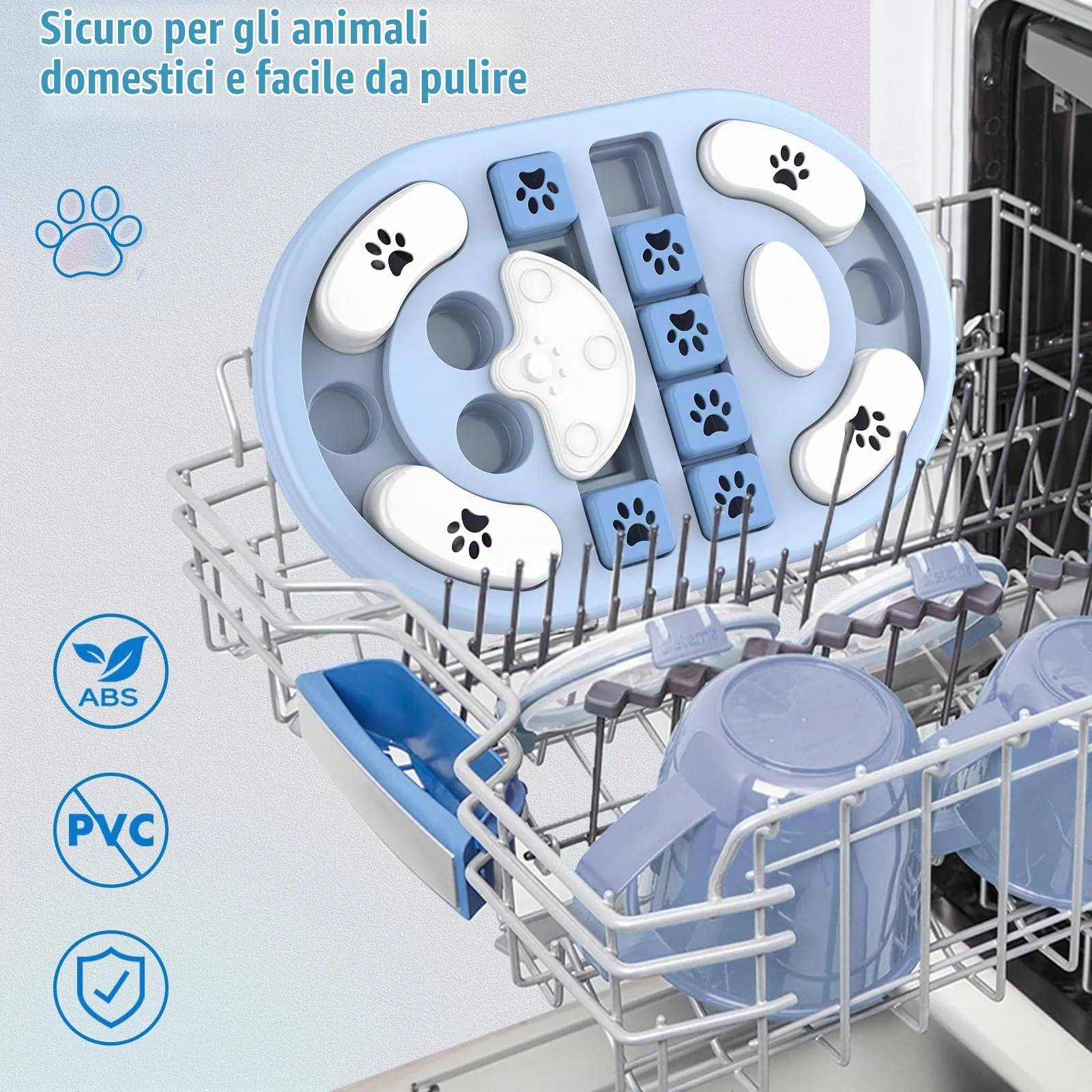 TRIGRAND Gioco di intelligenza per cani, alimentatore lento con squittio per allenamento e stimolazione cerebrale, Blu & Bianco - immagine 4