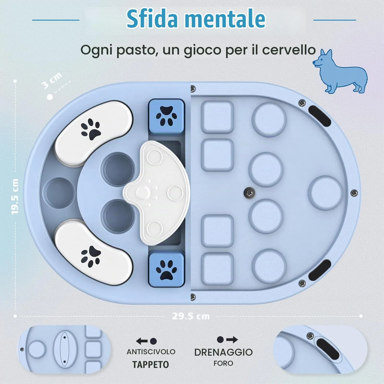 TRIGRAND Gioco di intelligenza per cani, alimentatore lento con squittio per allenamento e stimolazione cerebrale, Blu & Bianco - immagine 5