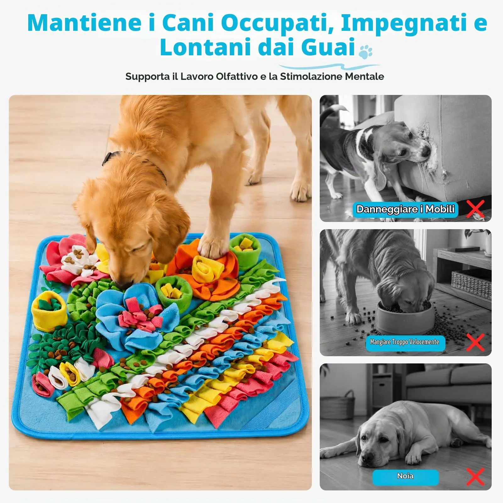Gimars Tappeto Olfattivo per Cane, Gioco Interattivo in Pile Antiscivolo, 50×50cm, Blu - immagine 4