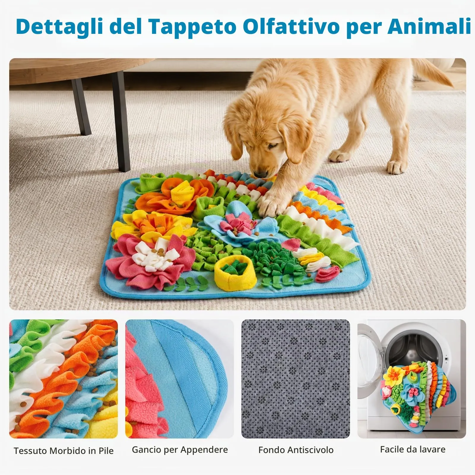 Gimars Tappeto Olfattivo per Cane, Gioco Interattivo in Pile Antiscivolo, 50×50cm, Blu - immagine 5