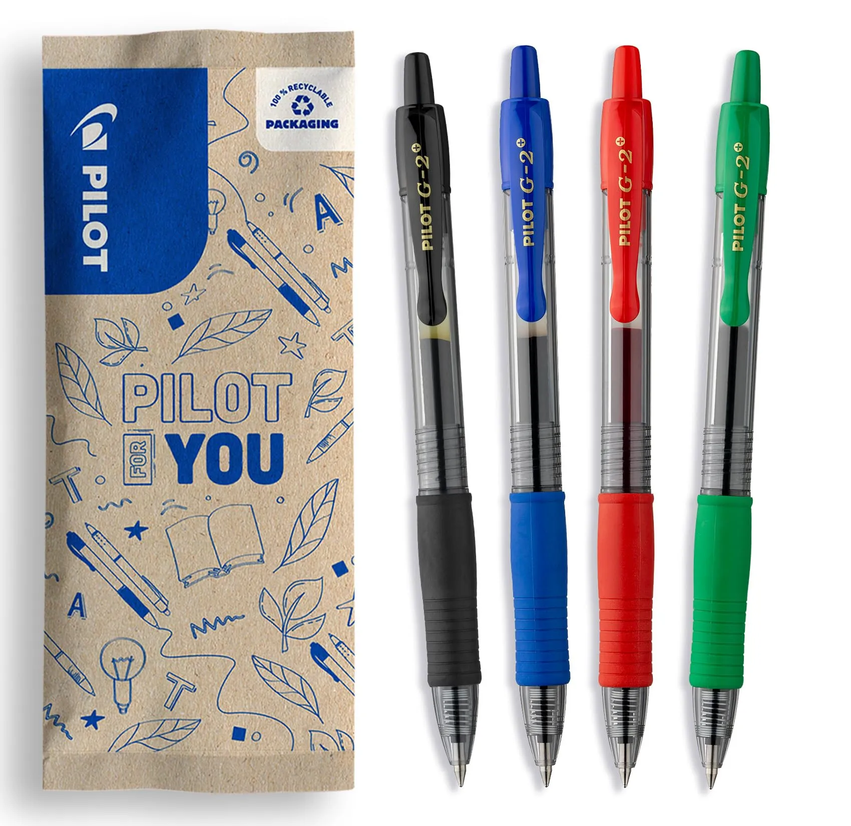 Pilot G-2 07 Penne a sfera inchiostro gel 0,7 mm, assortite (nero, blu, rosso, verde), confezione da 4 - immagine 1