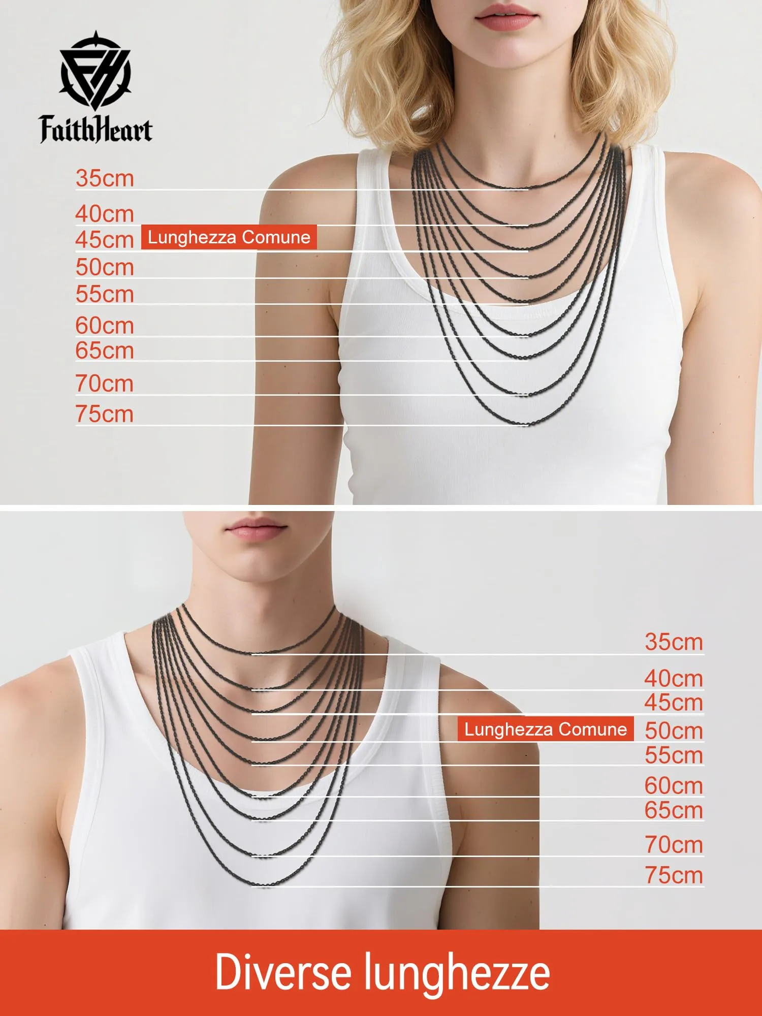 FaithHeart Catenina Donna Nero 2.5mm in Acciaio Inox 316L, 50cm - immagine 5