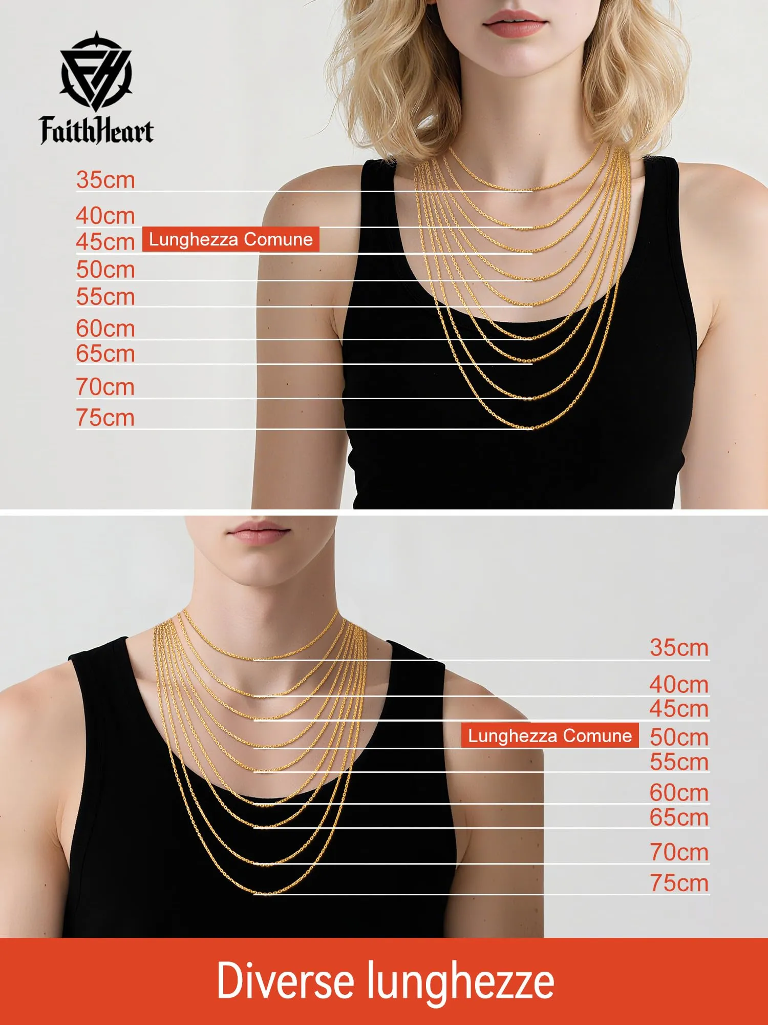FaithHeart Catenina Donna in Acciaio Inox 316L Oro 2.5mm 45cm - immagine 6
