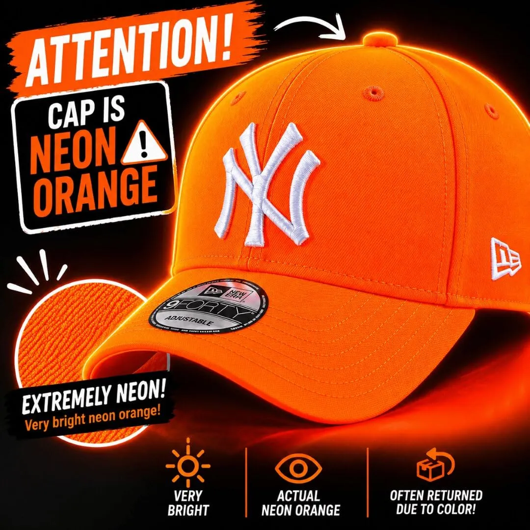 New Era York Yankees MLB 9forty Adjustable Cap - Neon Orange - One Size - immagine 2