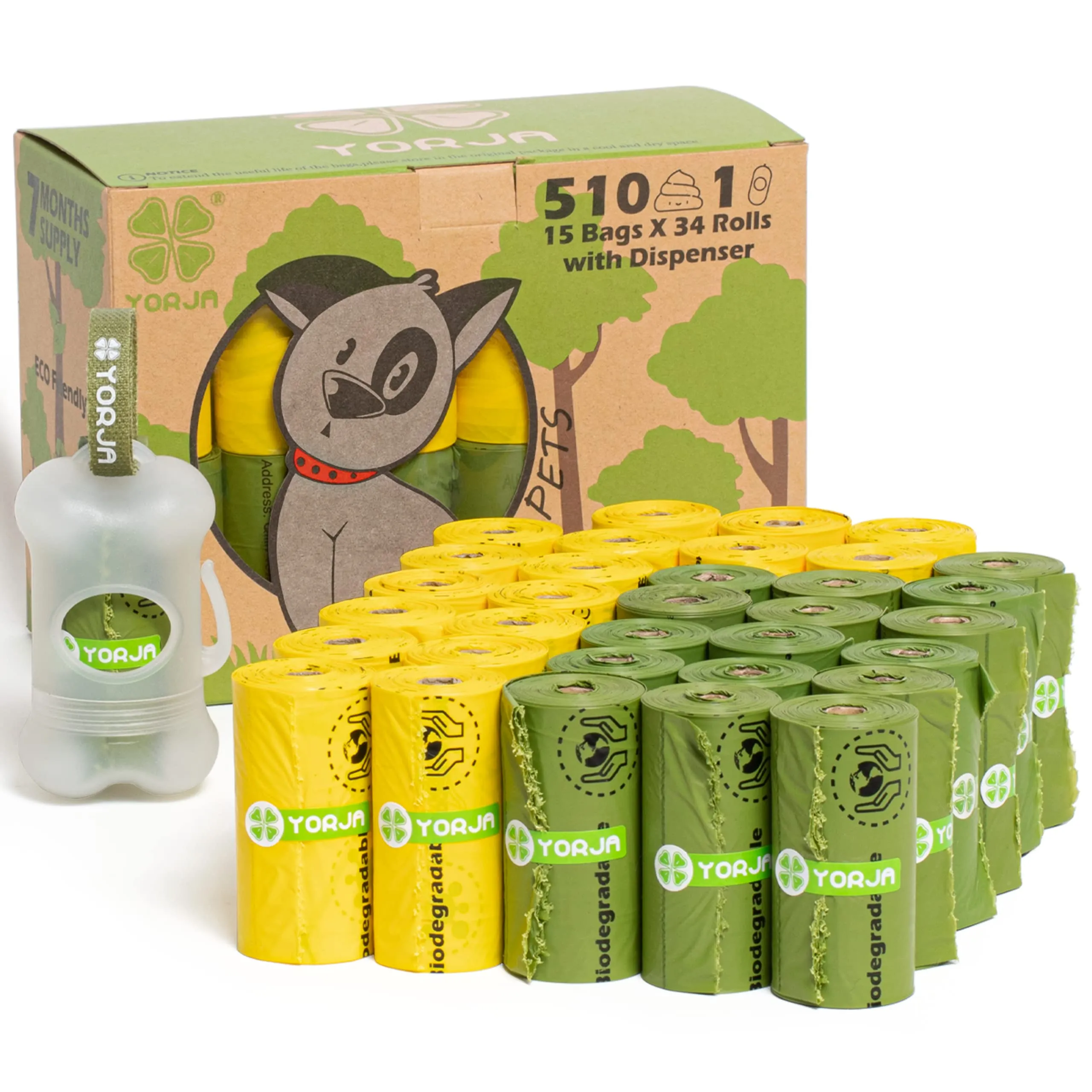 YORJA Sacchetti Igienici per Cani con Dispenser, 38% bio-based, 510 pezzi - immagine 1
