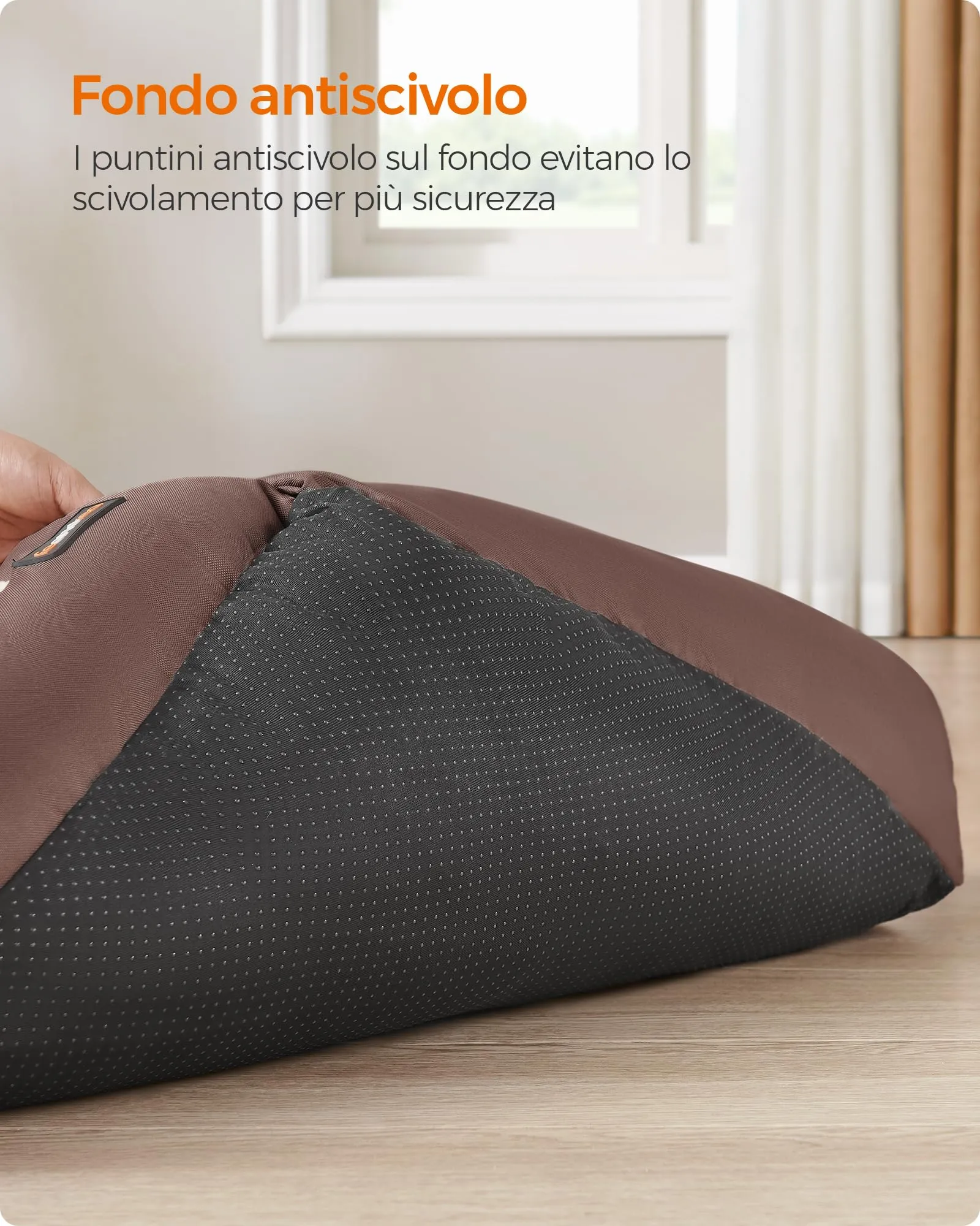 Feandrea Cuccia Cane Interno con Tappeto Rimovibile e Reversibile, 85 x 65 x 21 cm, Marrone Caffè + Beige Sabbia - immagine 5