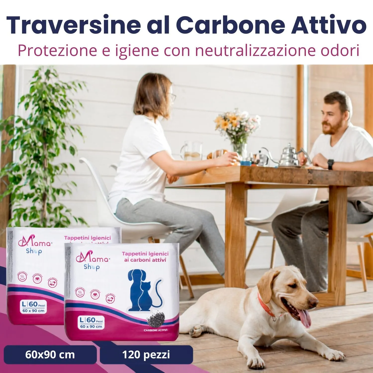 Mama Shop Traversine Cani Carbone Attivo 60x90, 120 pz - immagine 2