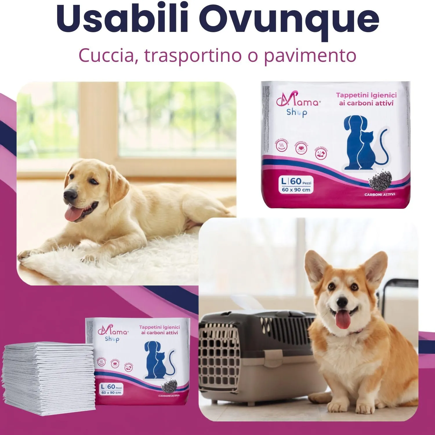 Mama Shop Traversine Cani Carbone Attivo 60x90, 120 pz - immagine 4