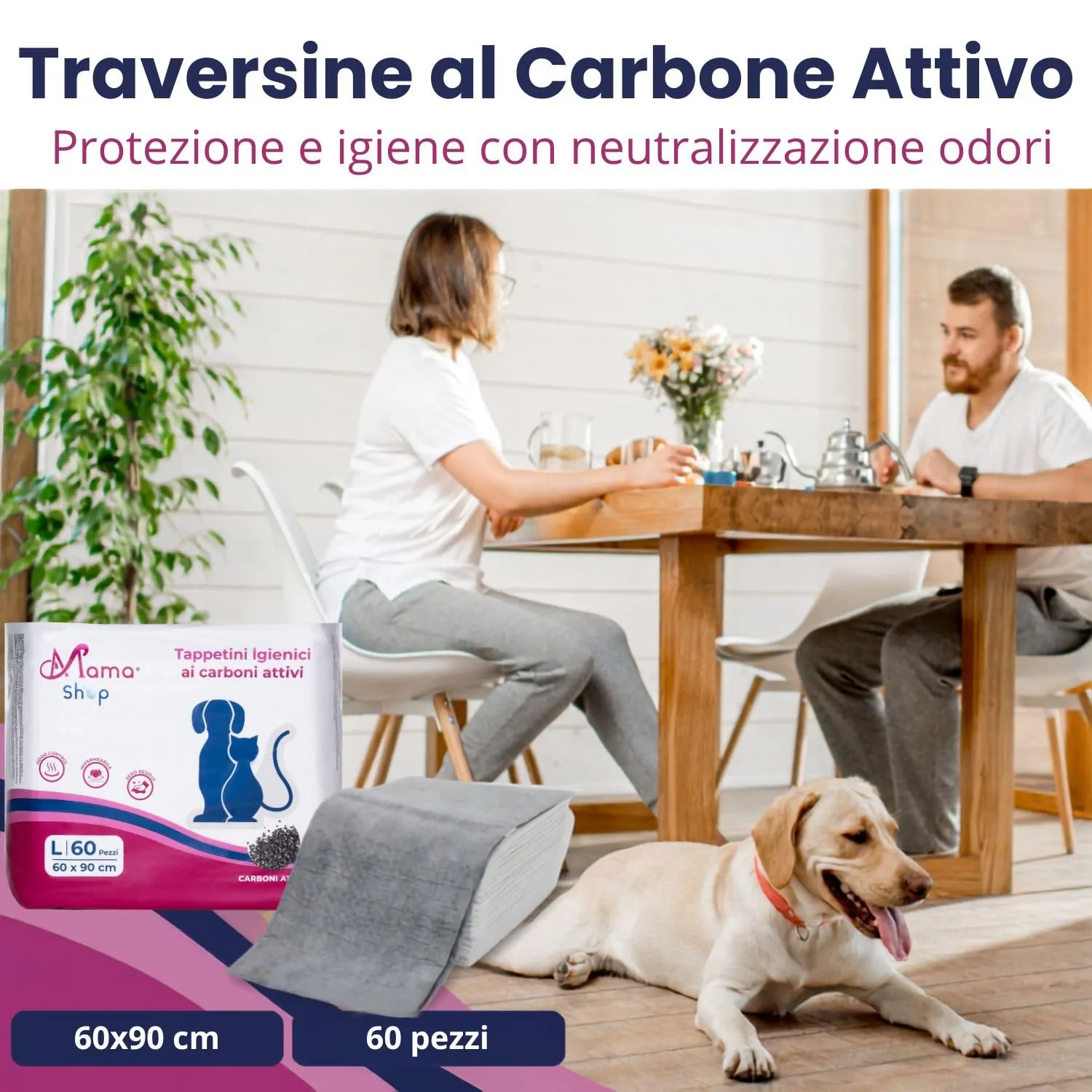 Mama Shop Traversine Cani Carbone Attivo, 60x90, 60 pz - immagine 2
