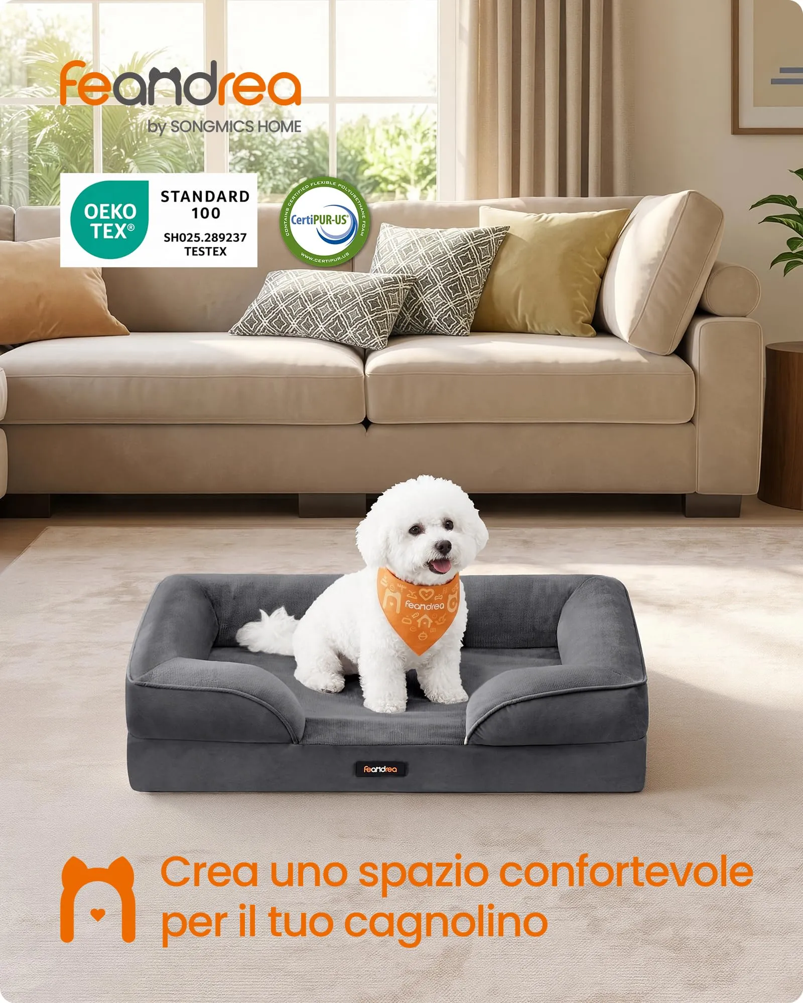 Feandrea Cuccia Ortopedica per Cani in Flanella, 76 x 51 x 16 cm - immagine 2