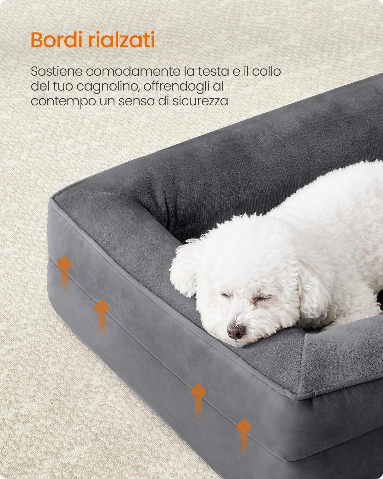 Feandrea Cuccia Ortopedica per Cani in Flanella, 76 x 51 x 16 cm - immagine 4