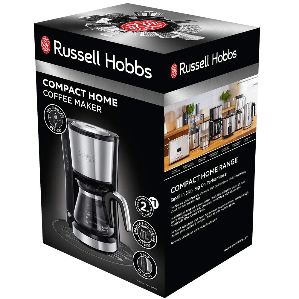 Russell Hobbs Macchina Caffè Americano Compact Home, Filtro Permanente, 5 Tazze, 740 ml, 650 W, 24210-56 - immagine 2