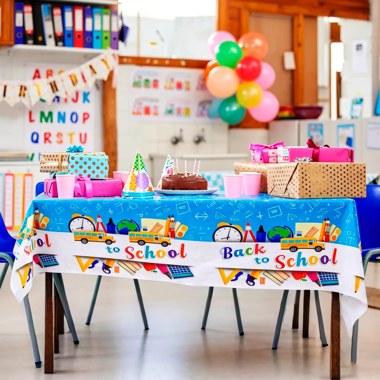 MIANRUII Set 2 Tovaglie Back to School, 220 x 130 cm, Design Scuolabus e Cancelleria, Bianco - immagine 5