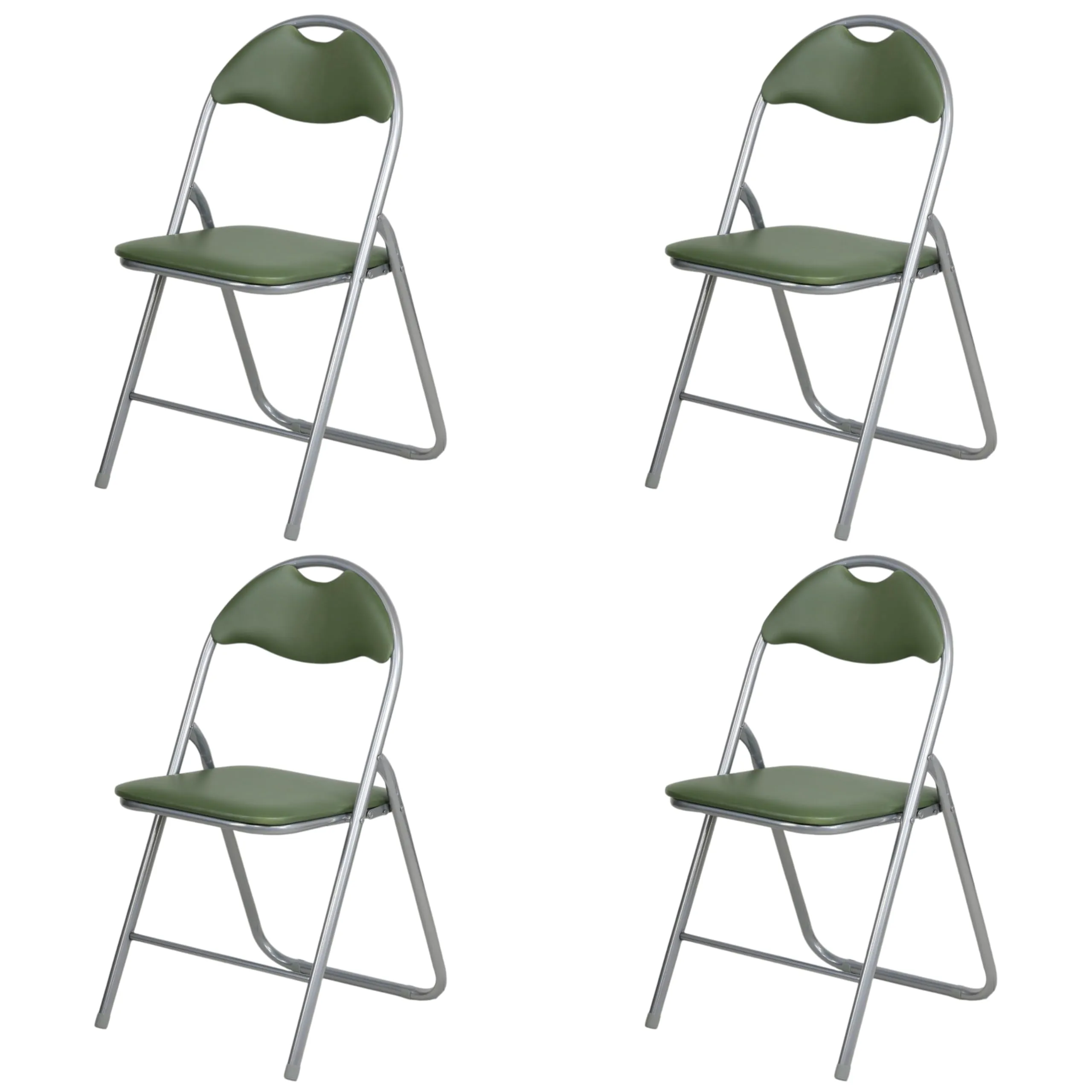 Totò Piccinni Sedie Pieghevoli in Metallo e Ecopelle, Silver/Verde Felce, 4 Pz - immagine 1