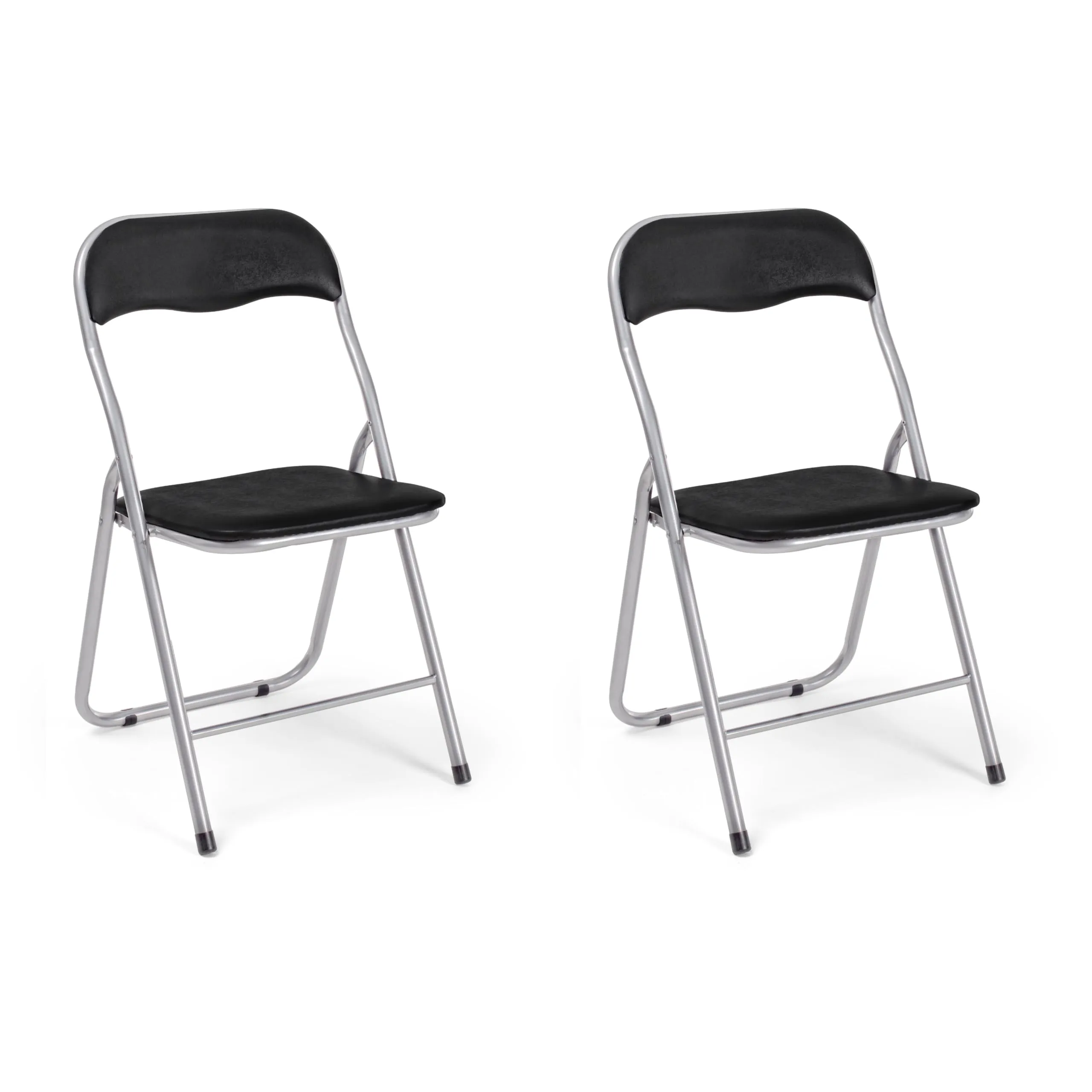 Totò Piccinni Sedie Pieghevoli in Metallo Imbottite in Ecopelle, Nero/Grigio, Set di 2 - immagine 1