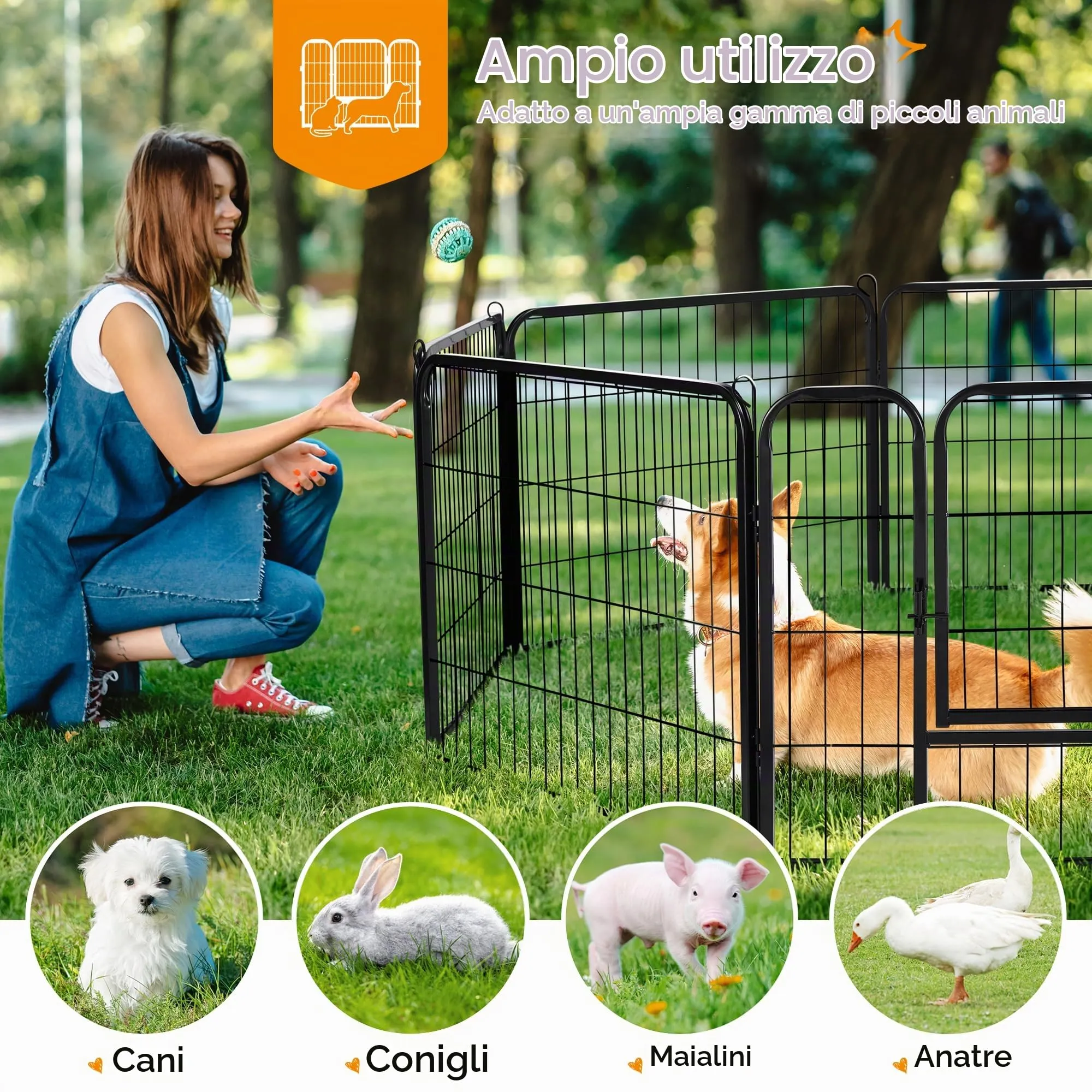 Yaheetech Recinto per Cani da Interno ed Esterno, 8 Pezzi, 80 x 60 cm, Nero - immagine 3