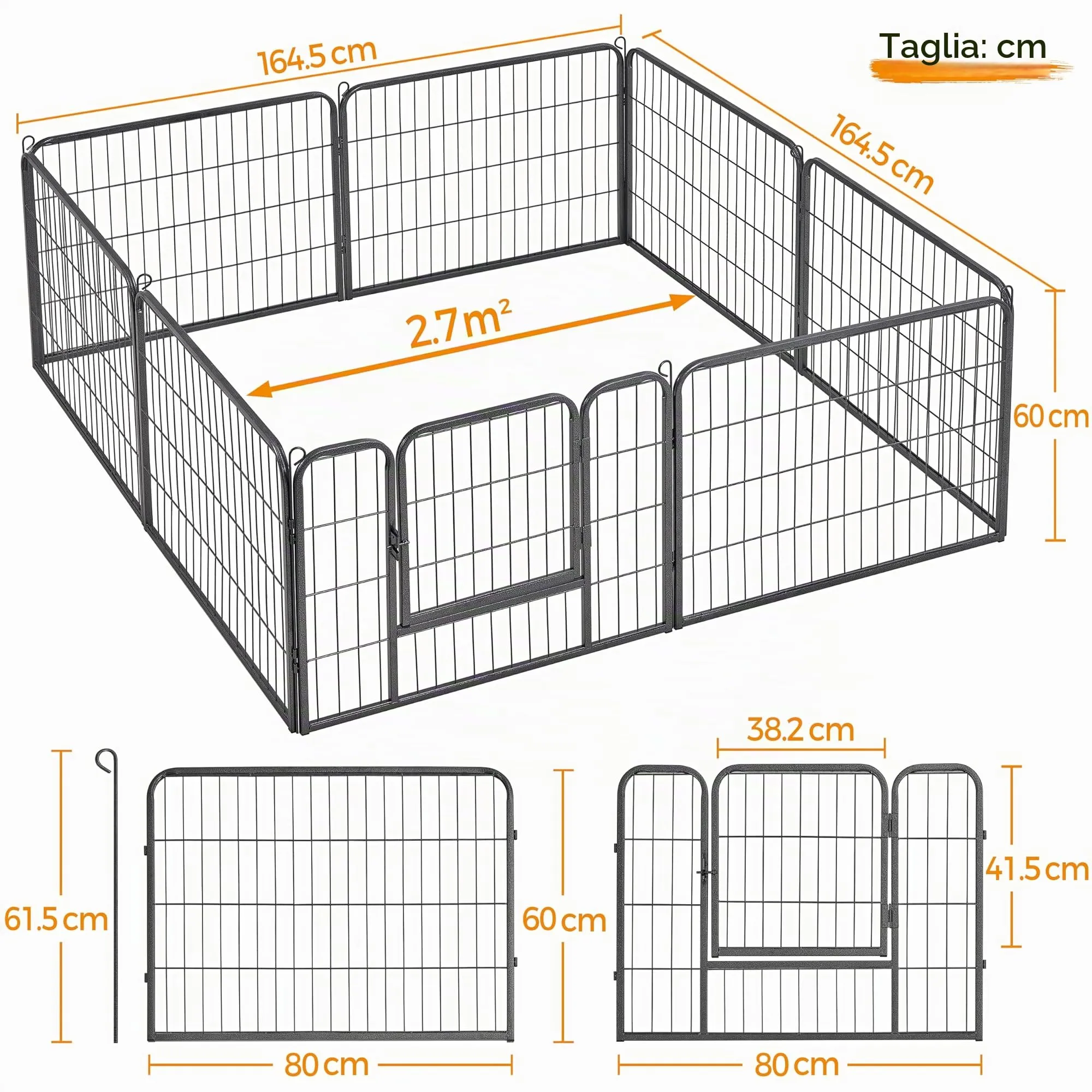 Yaheetech Recinto per Cani da Interno ed Esterno, 8 Pezzi, 80 x 60 cm, Nero - immagine 4