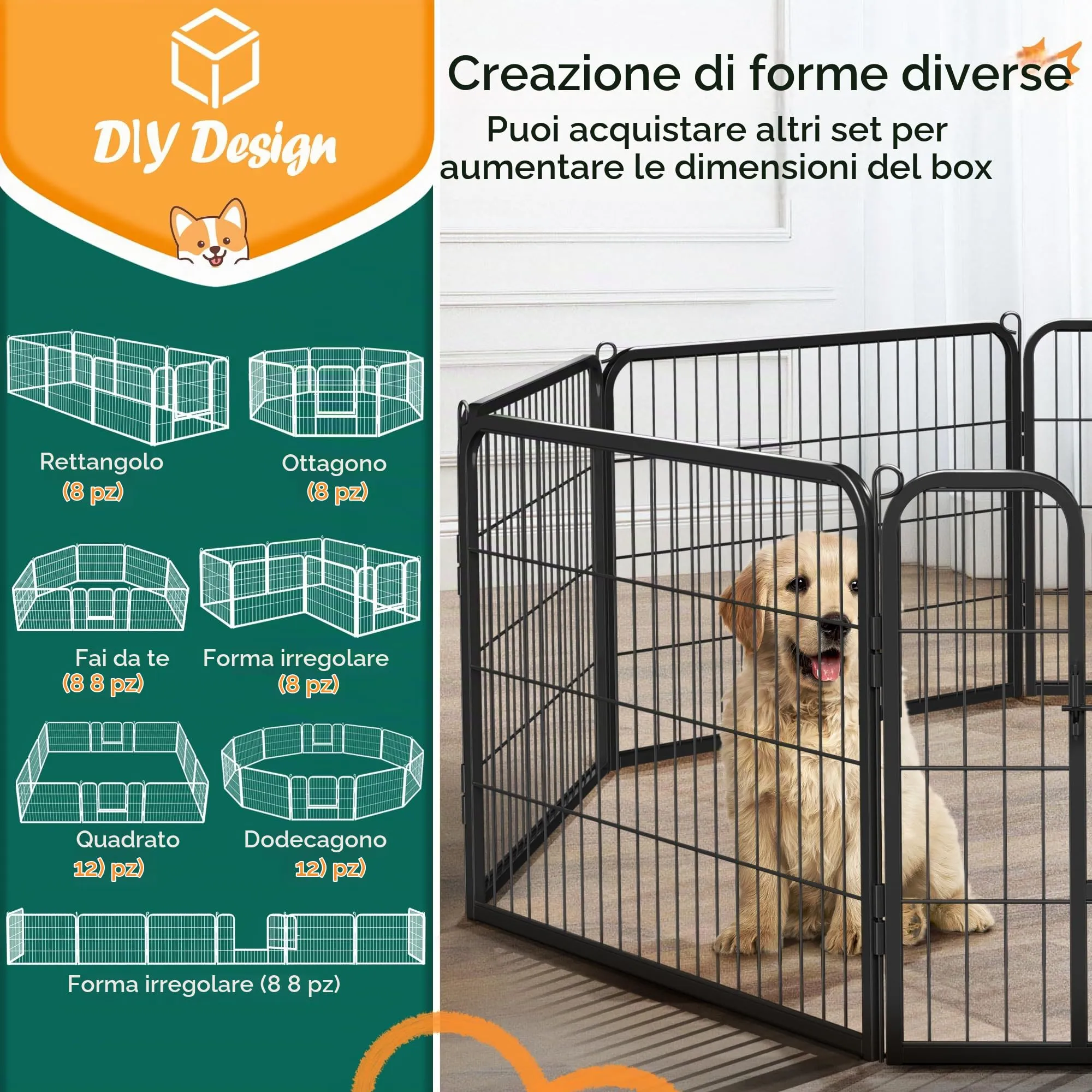 Yaheetech Recinto per Cani da Interno ed Esterno, 8 Pezzi, 80 x 60 cm, Nero - immagine 8