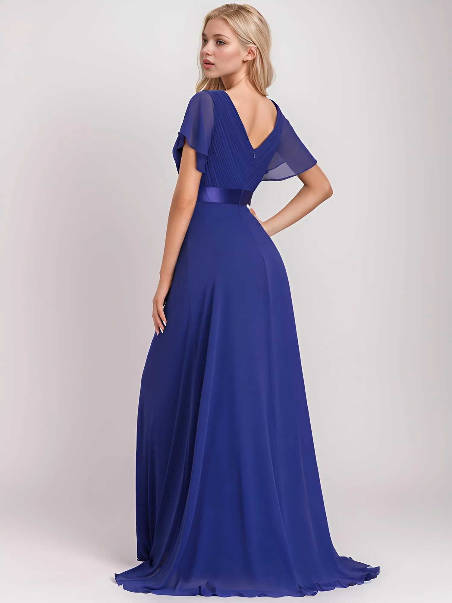 Ever-Pretty Abito da Ballo Donna Stile Impero Linea ad A Scollo a V Maniche Corte Lungo Blu Zaffiro 50 - immagine 2