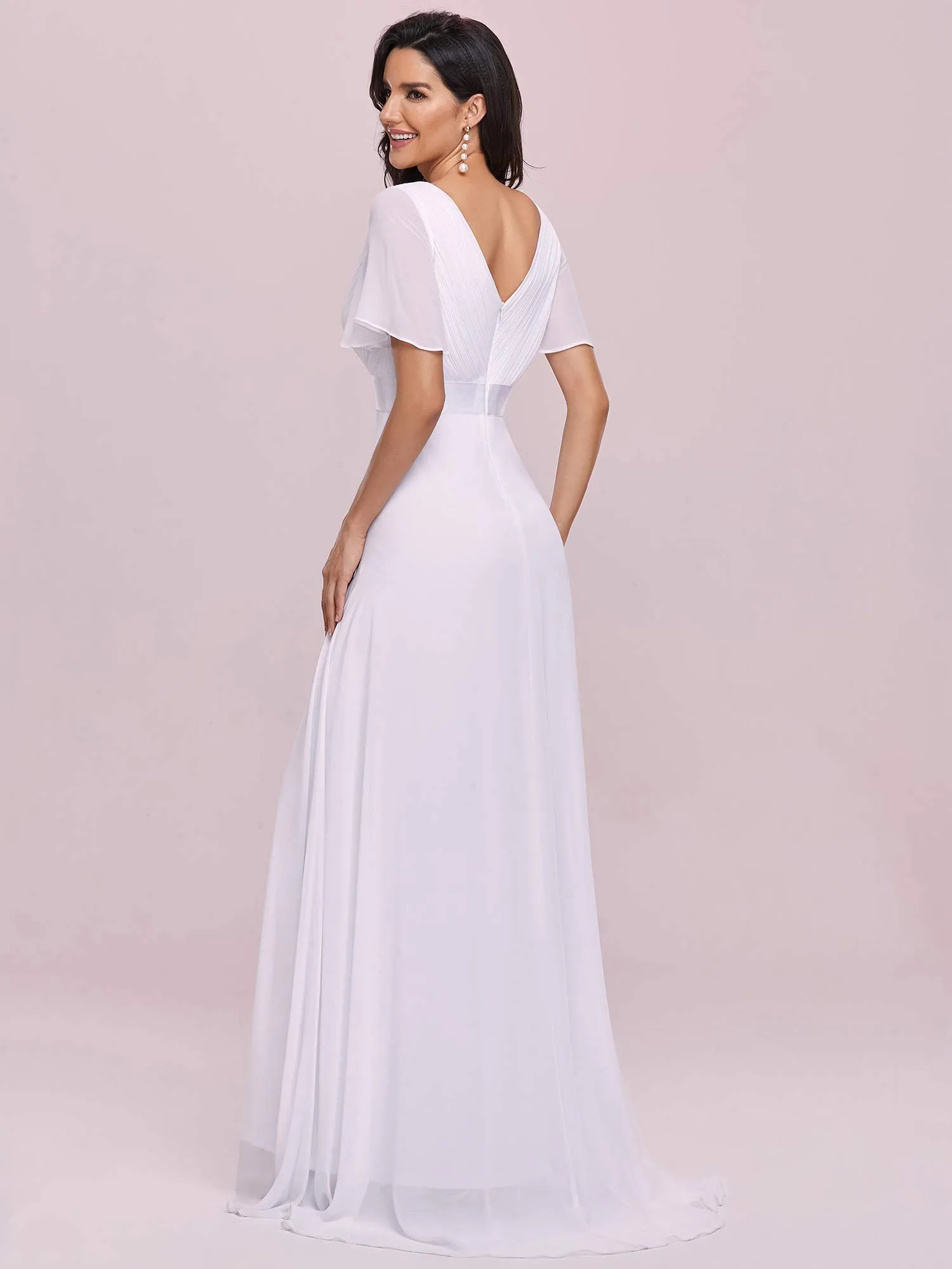 Ever-Pretty Vestito da Sposa Donna Stile Impero Linea ad A Scollo a V Maniche Corte Lungo Bianco 58 - immagine 2