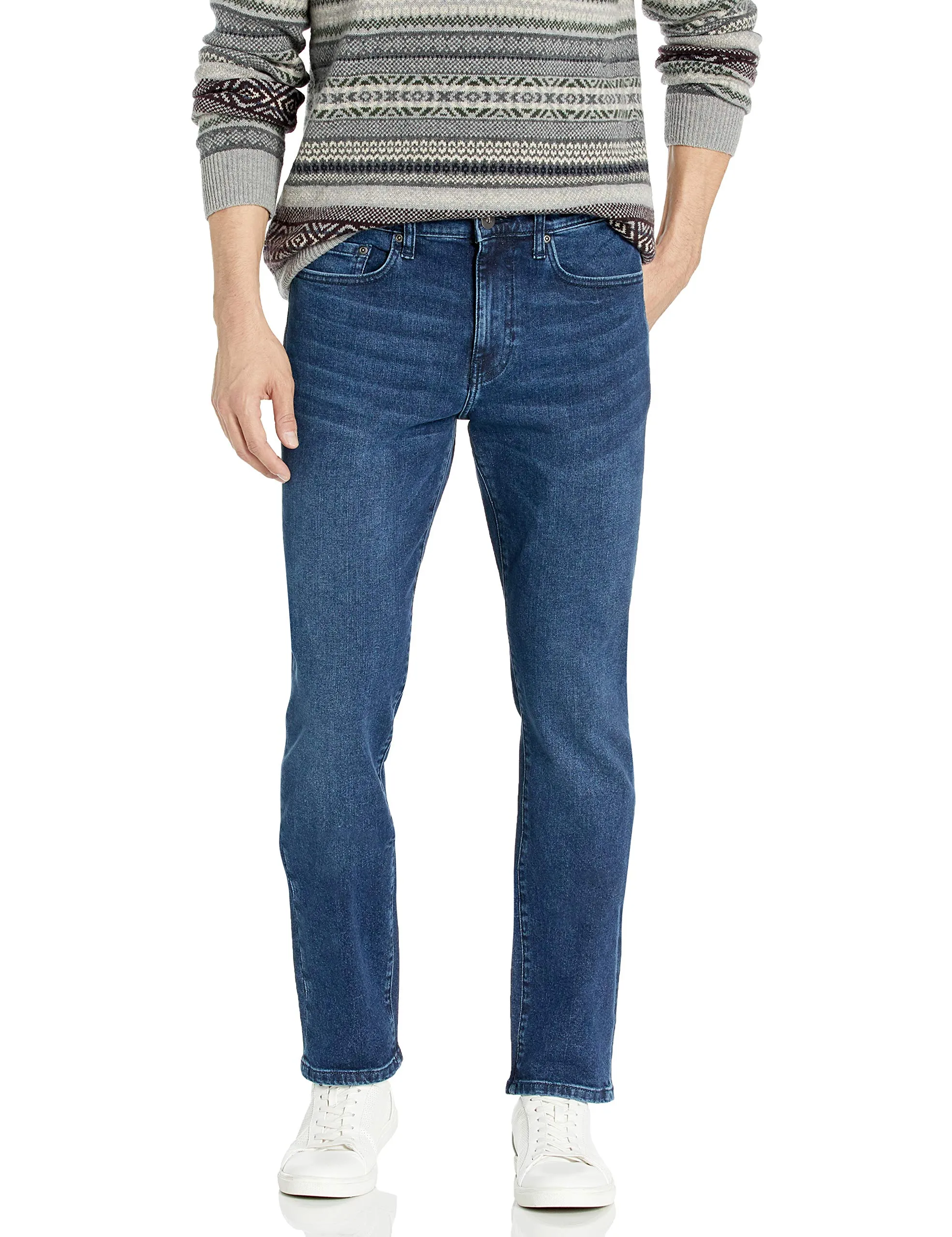 Amazon Essentials Jeans Slim Fit Elasticizzati Taglio Dritto Uomo, Indaco Medio, 42W / 28L - immagine 1