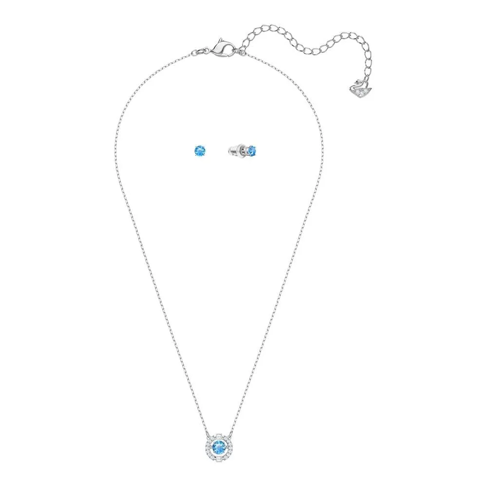 Swarovski Una Set, Round Cut, Blue, Rhodium Plated - immagine 2