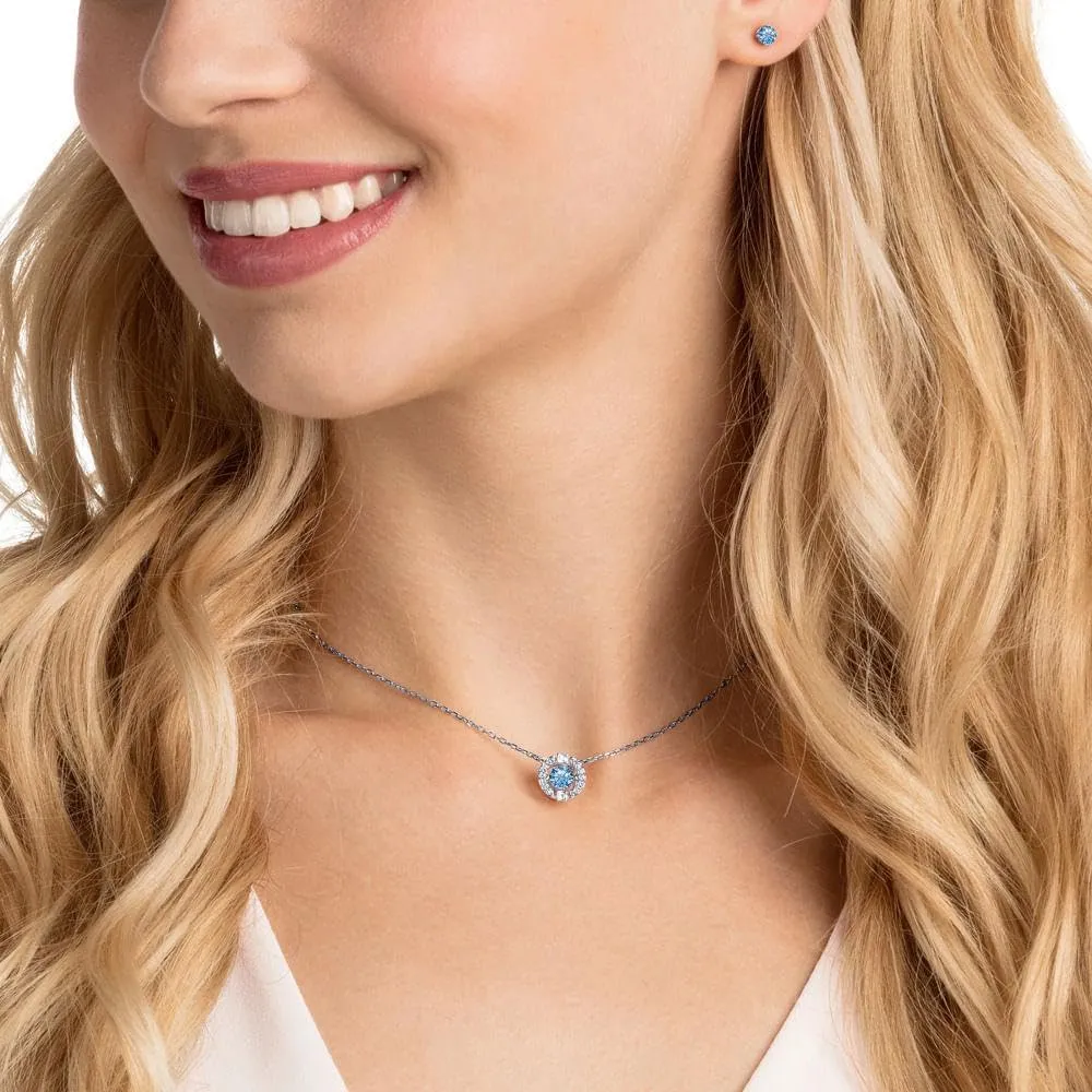 Swarovski Una Set, Round Cut, Blue, Rhodium Plated - immagine 5
