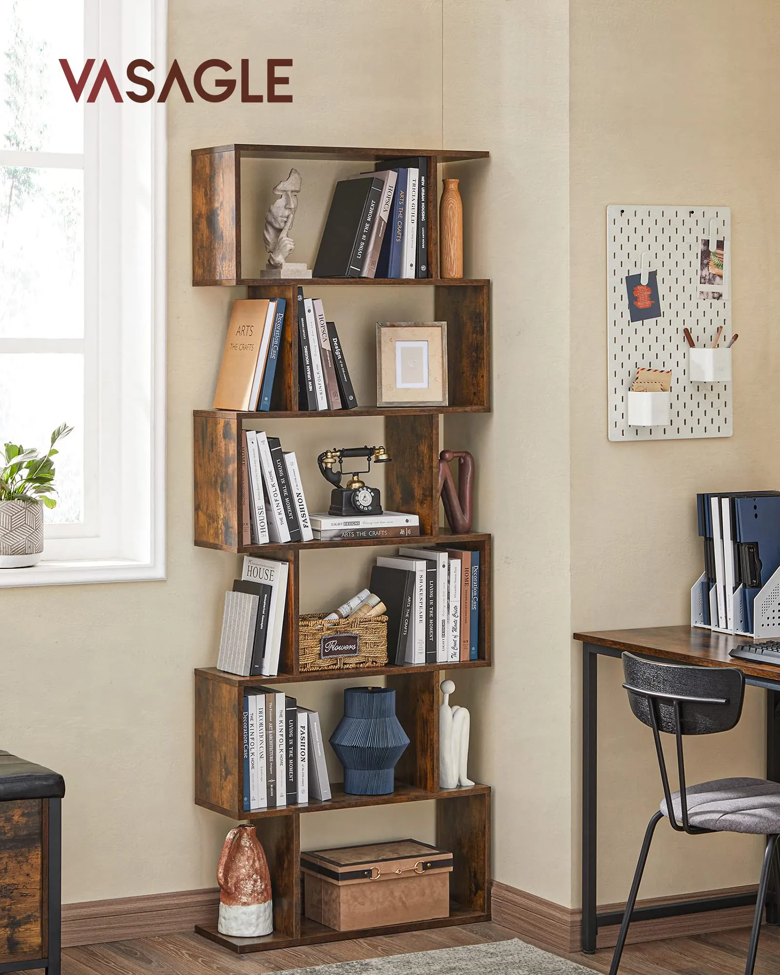VASAGLE Custos Scaffale a 6 Ripiani, 24 x 70 x 191,6 cm, Marrone Vintage LBC61BXV1 - immagine 2