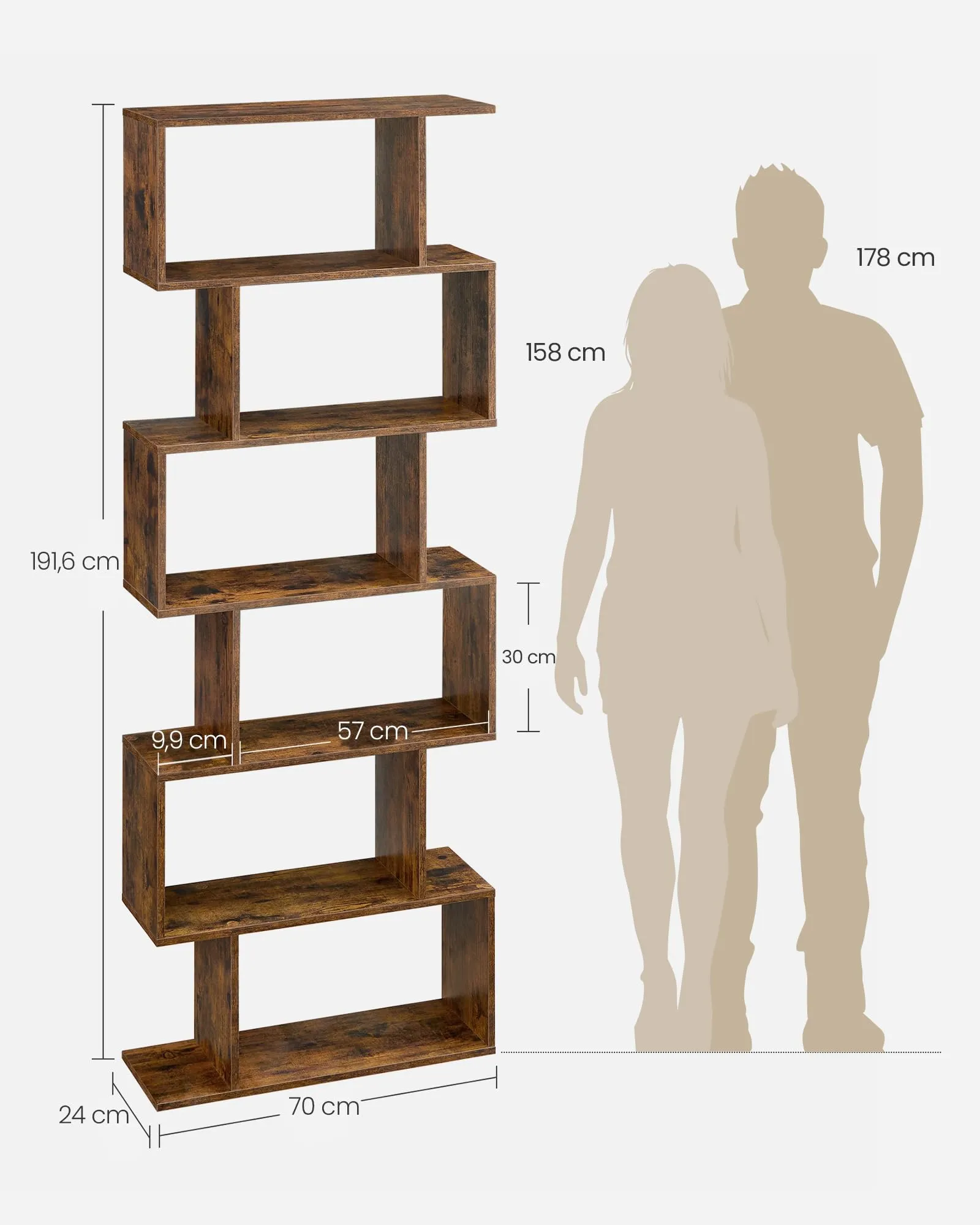 VASAGLE Custos Scaffale a 6 Ripiani, 24 x 70 x 191,6 cm, Marrone Vintage LBC61BXV1 - immagine 3