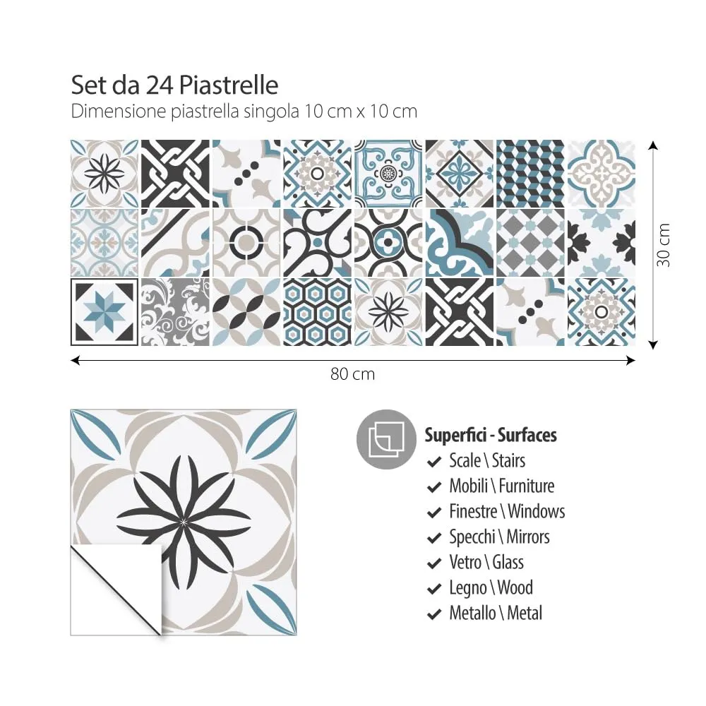 RE-COVERTILES Adesivi Piastrelle in PVC per Cucina e Bagno, 24 Pz 10x10 cm, PS00054 - immagine 4