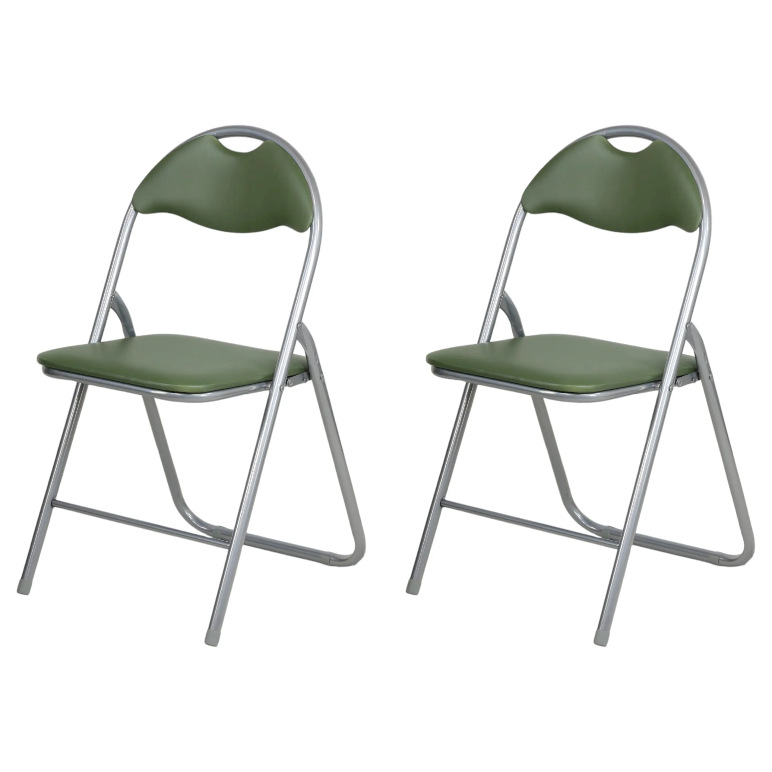 Totò Piccinni Sedie Pieghevoli in Metallo Imbottite in Ecopelle (Silver/Verde Felce, 2 Pz) - immagine 1