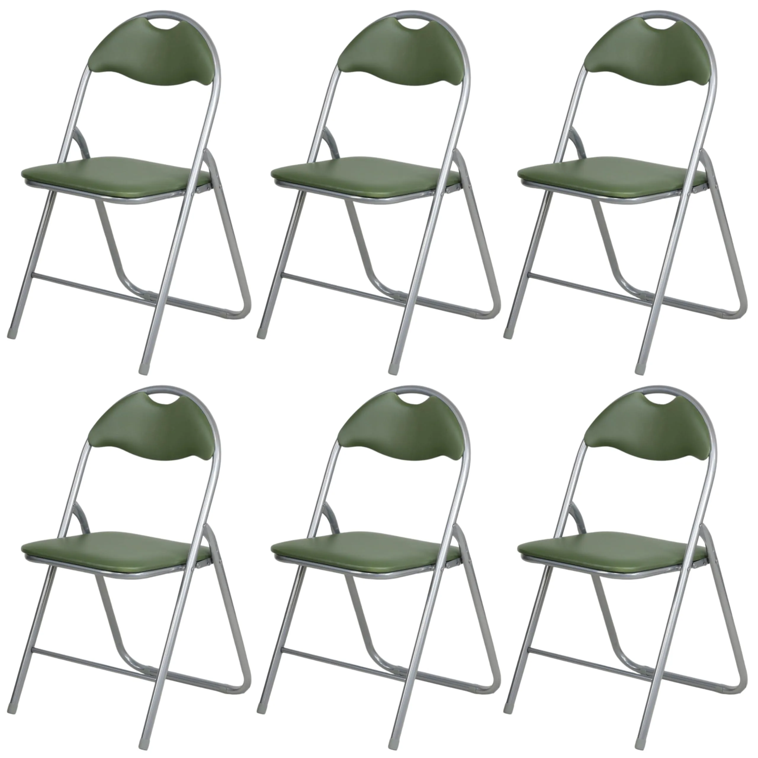 Totò Piccinni Sedie Pieghevoli in Metallo Imbottite in Ecopelle (Silver/Verde Felce, 6 Pz) - immagine 1