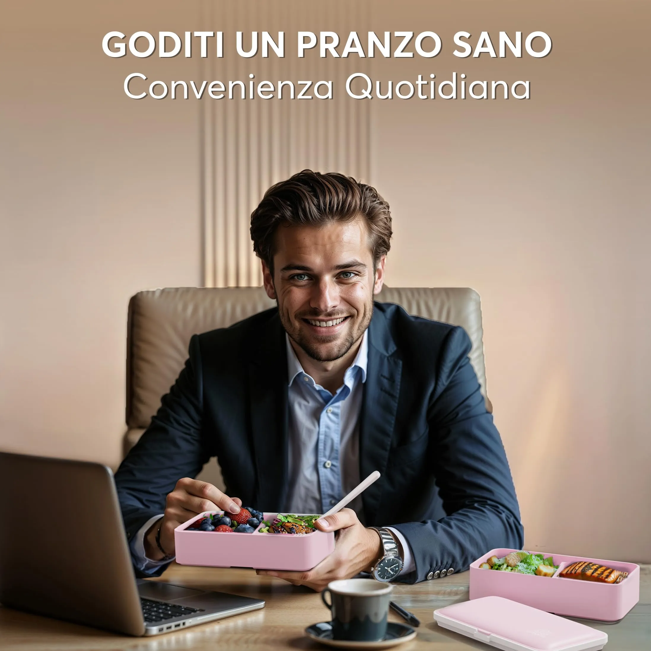 Umami Bento Box Porta Pranzo Ermetico con Scomparti, 1200 ml, Rosa Kawaii, con 4 Posate e 2 Contenitori per Salsa - immagine 6