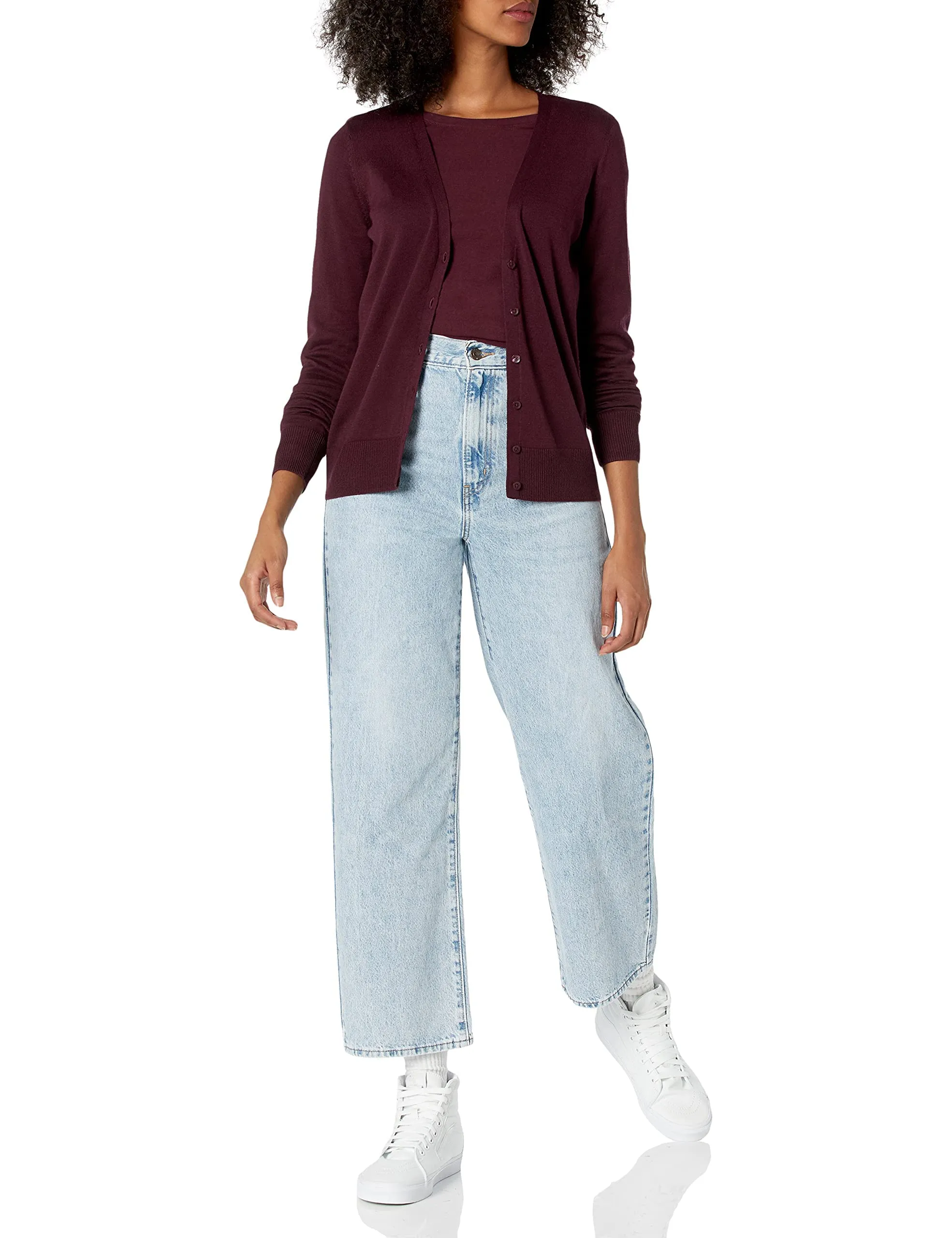 Amazon Essentials Felpa Cardigan Leggera Donna, Bordeaux, XXL Plus - immagine 5
