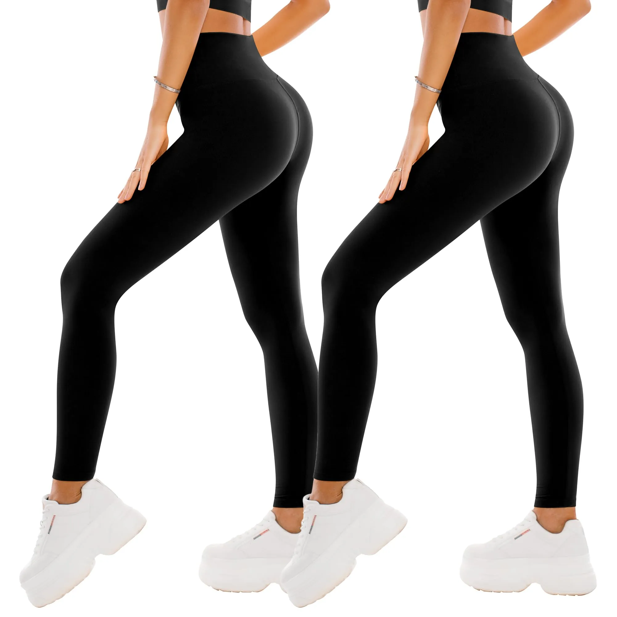 SINOPHANT Leggins Sportivi Donna a Vita Alta, Pantaloni Yoga Opachi, S-M, Nero/Nero (2 Confezione) - immagine 1