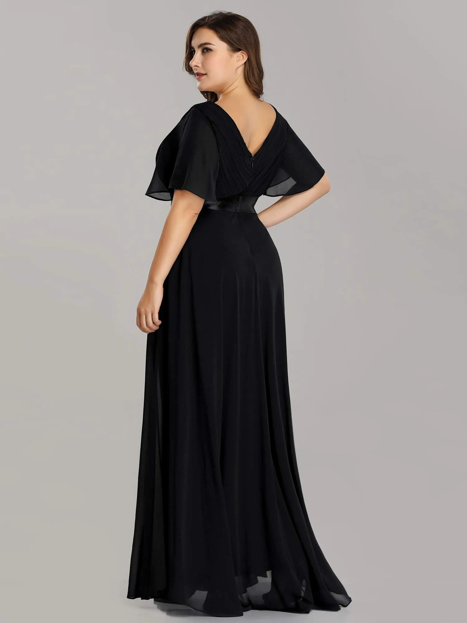 Ever-Pretty Vestito da Sera Donna Stile Impero Linea ad A Scollo a V Maniche Corte Lungo Nero 58 - immagine 2